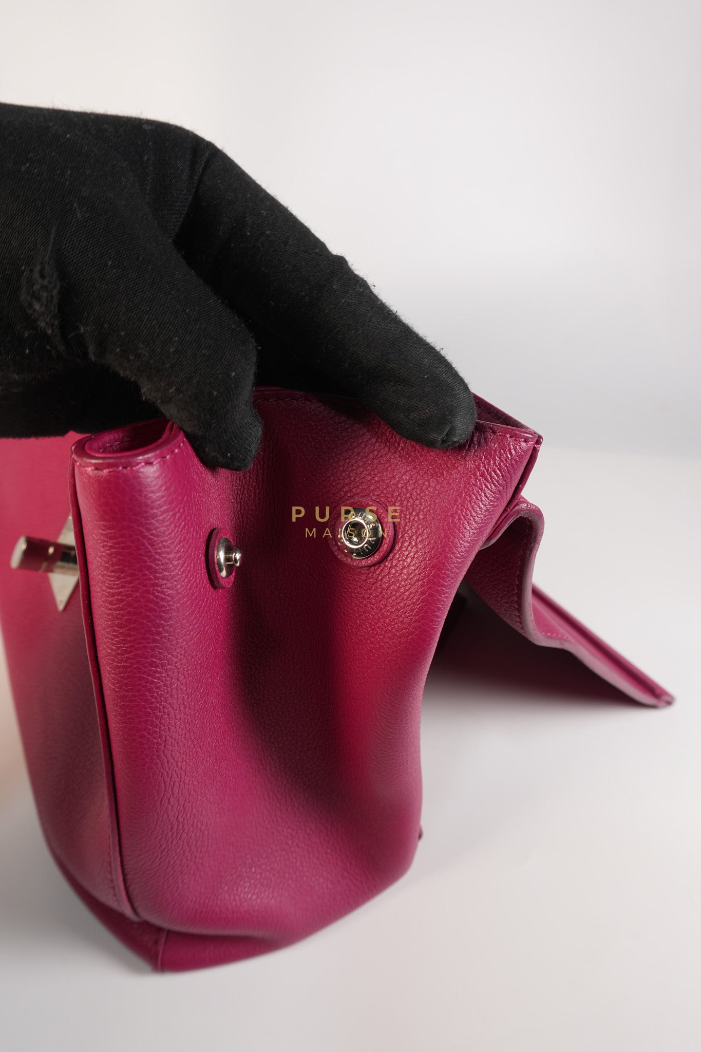 Lock Me II Top Handle Bag in Fuchsia Pink Calfskin Leather & Silver Hardware (Date Code: FL2165) | Purse Maison Luxury Bags Shop