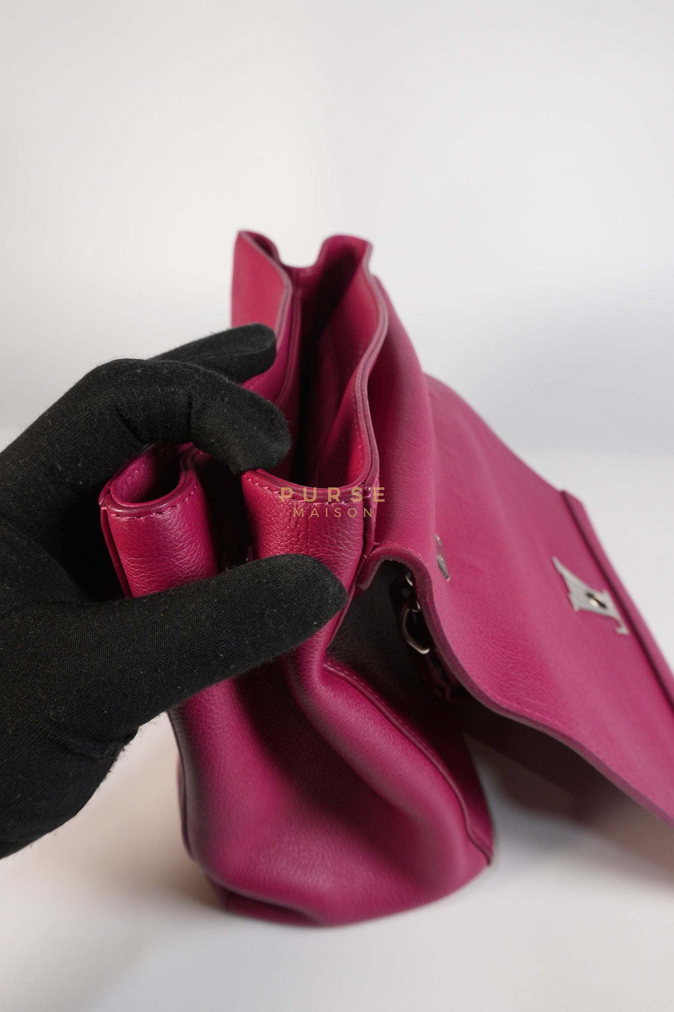 Lock Me II Top Handle Bag in Fuchsia Pink Calfskin Leather & Silver Hardware (Date Code: FL2165) | Purse Maison Luxury Bags Shop