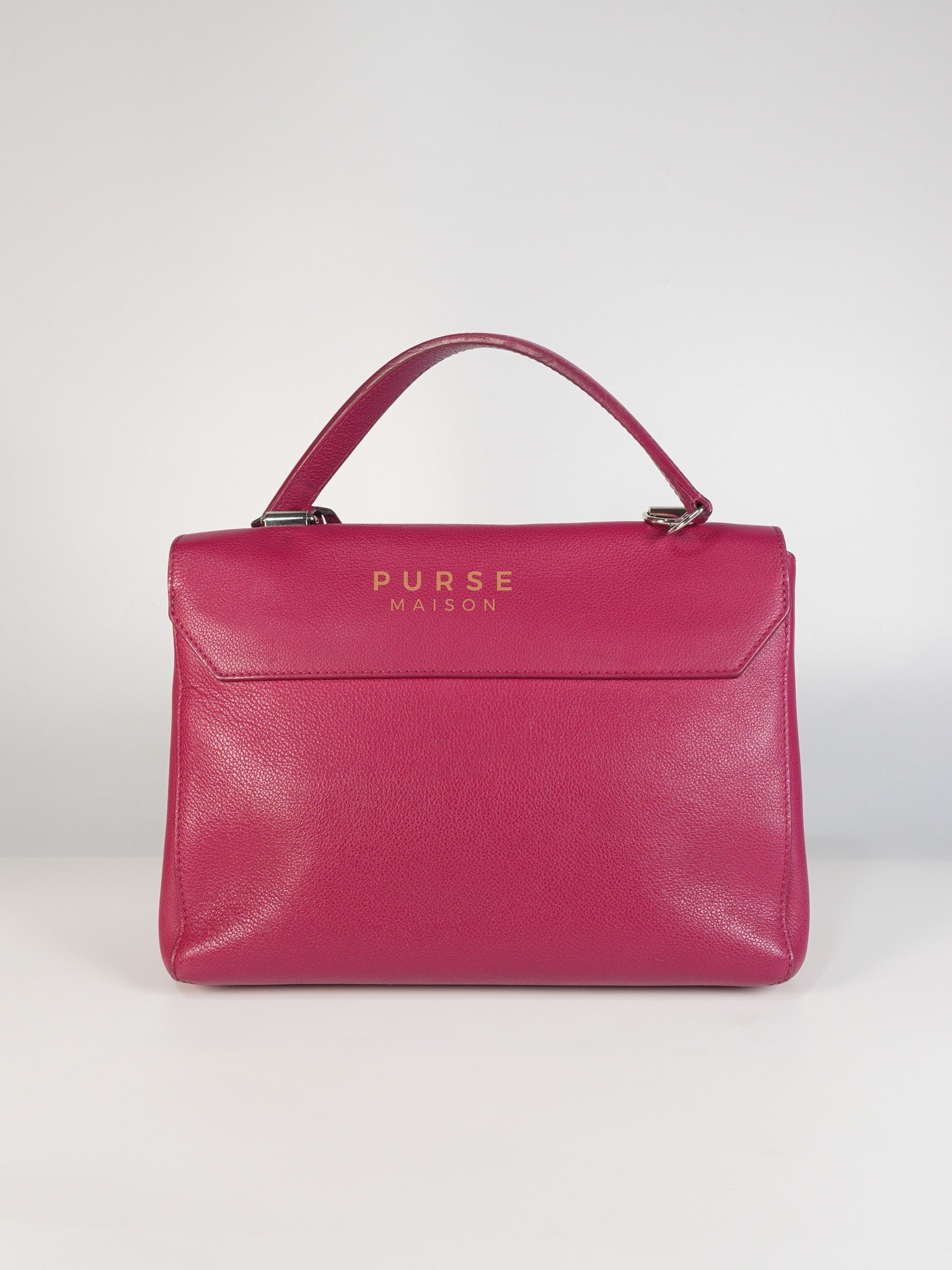 Lock Me II Top Handle Bag in Fuchsia Pink Calfskin Leather & Silver Hardware (Date Code: FL2165) | Purse Maison Luxury Bags Shop