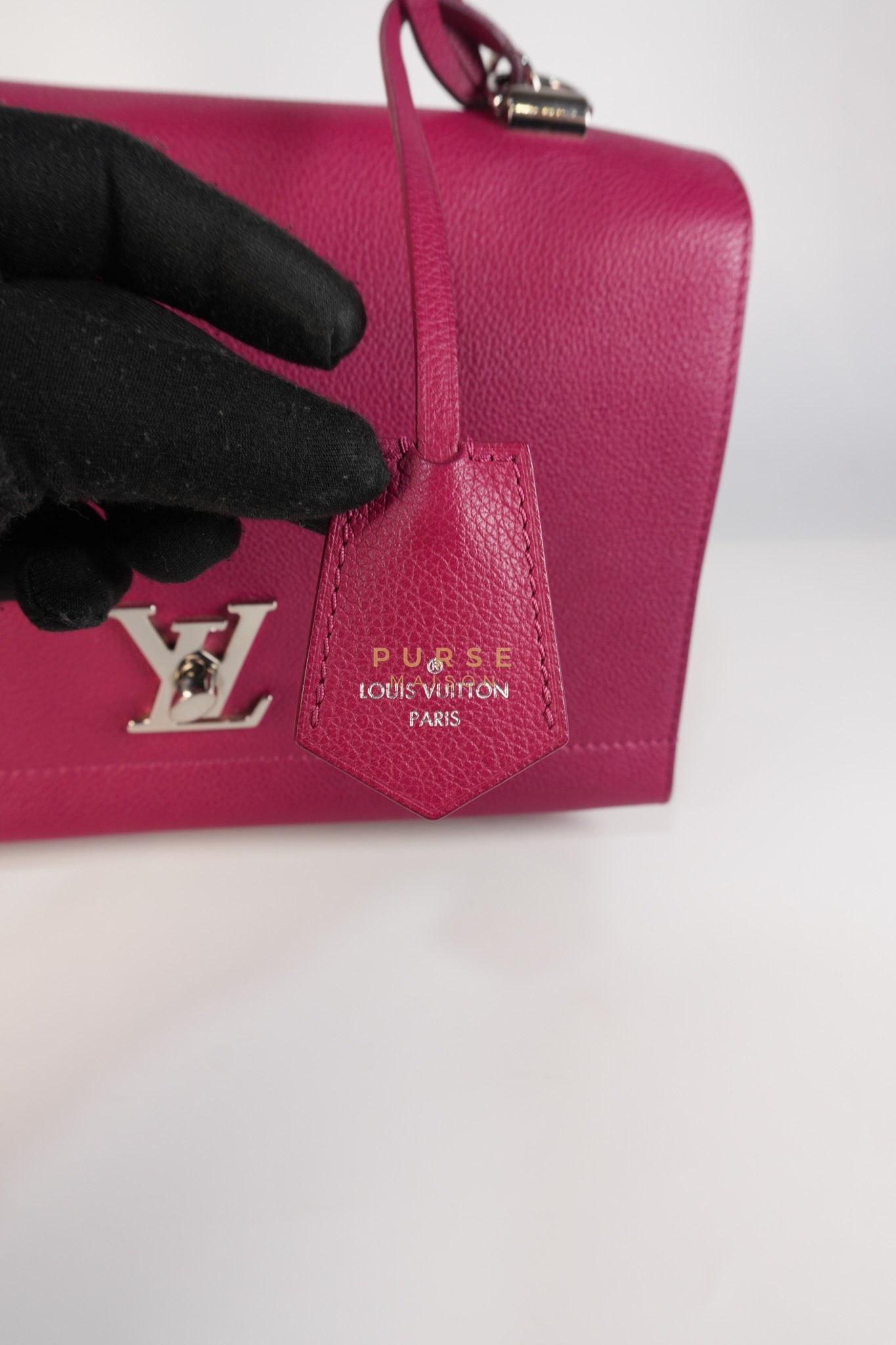 Lock Me II Top Handle Bag in Fuchsia Pink Calfskin Leather & Silver Hardware (Date Code: FL2165) | Purse Maison Luxury Bags Shop