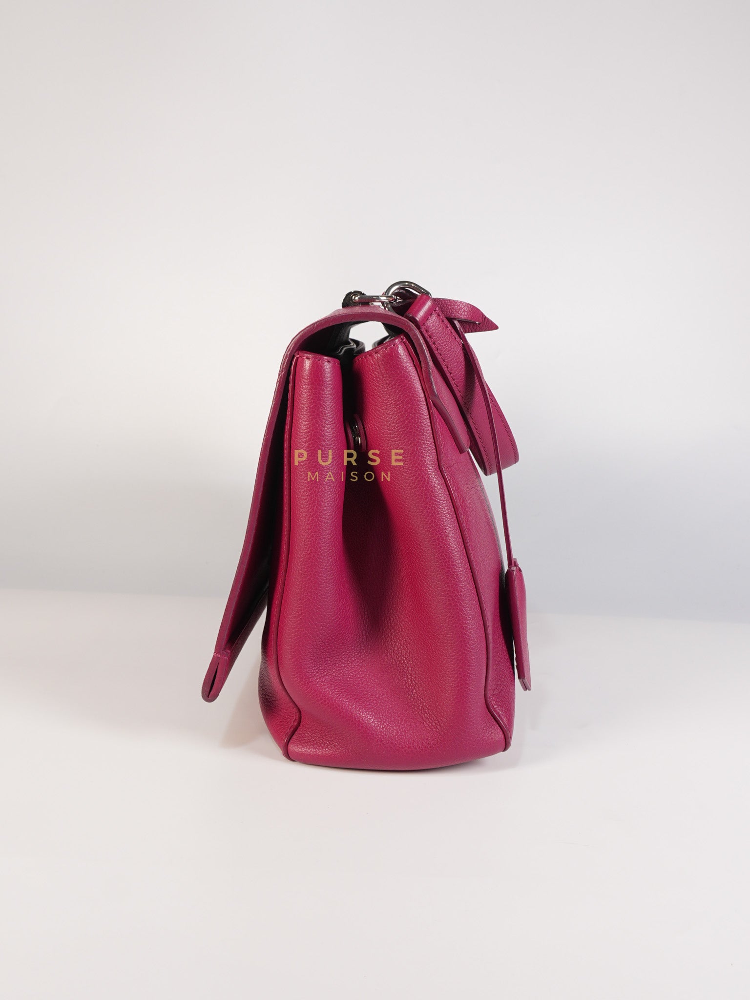 Lock Me II Top Handle Bag in Fuchsia Pink Calfskin Leather & Silver Hardware (Date Code: FL2165) | Purse Maison Luxury Bags Shop