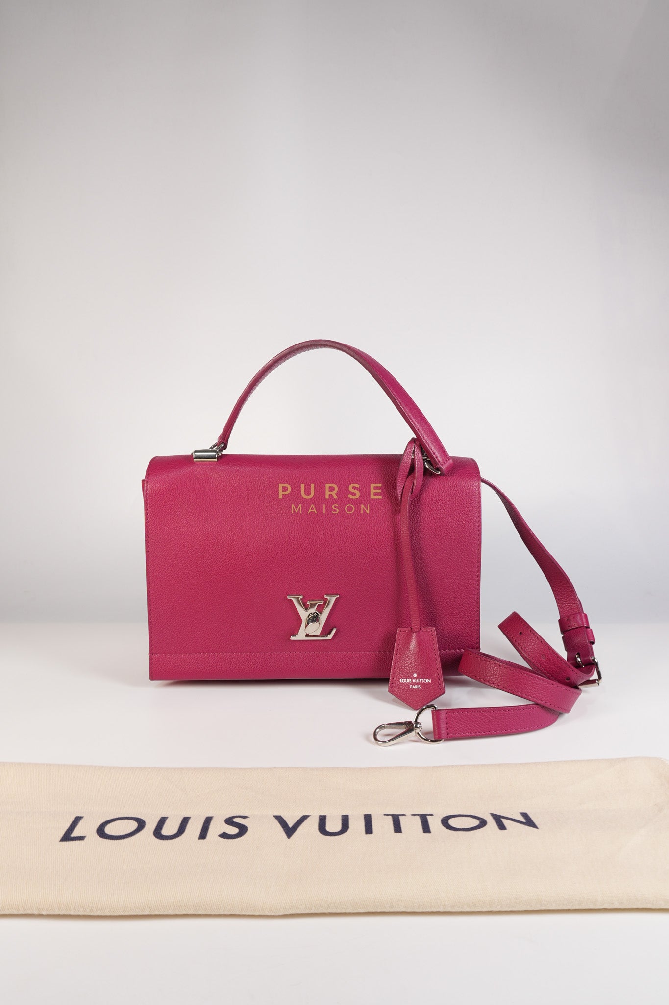 Lock Me II Top Handle Bag in Fuchsia Pink Calfskin Leather & Silver Hardware (Date Code: FL2165) | Purse Maison Luxury Bags Shop