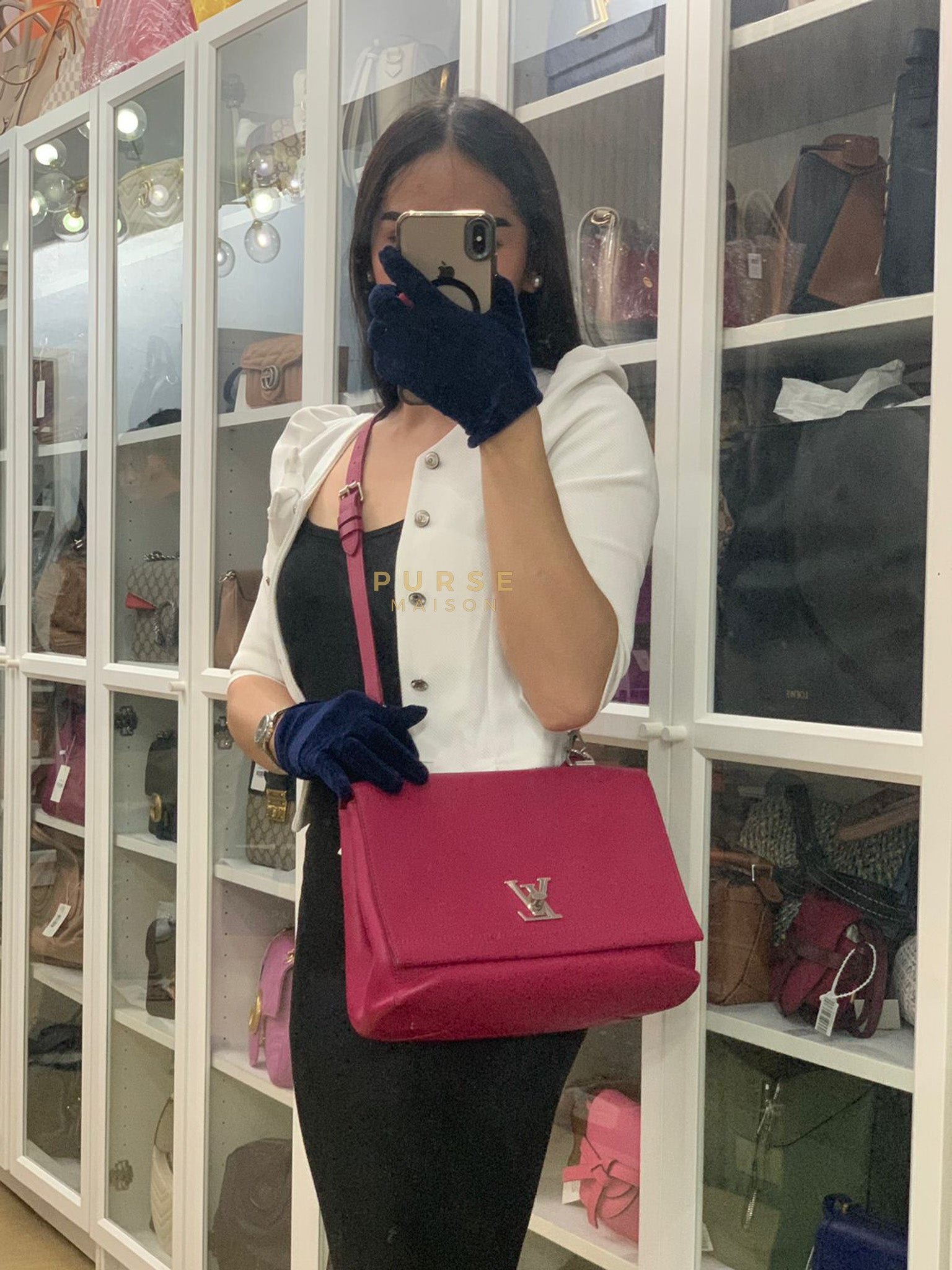 Lock Me II Top Handle Bag in Fuchsia Pink Calfskin Leather & Silver Hardware (Date Code: FL2165) | Purse Maison Luxury Bags Shop