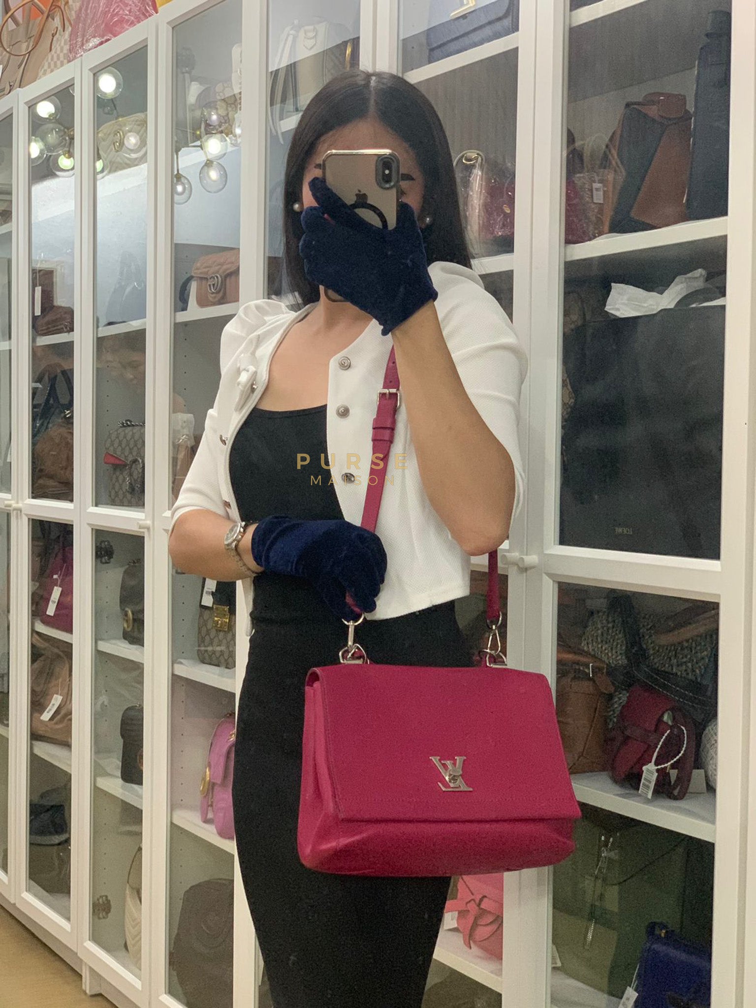 Lock Me II Top Handle Bag in Fuchsia Pink Calfskin Leather & Silver Hardware (Date Code: FL2165) | Purse Maison Luxury Bags Shop