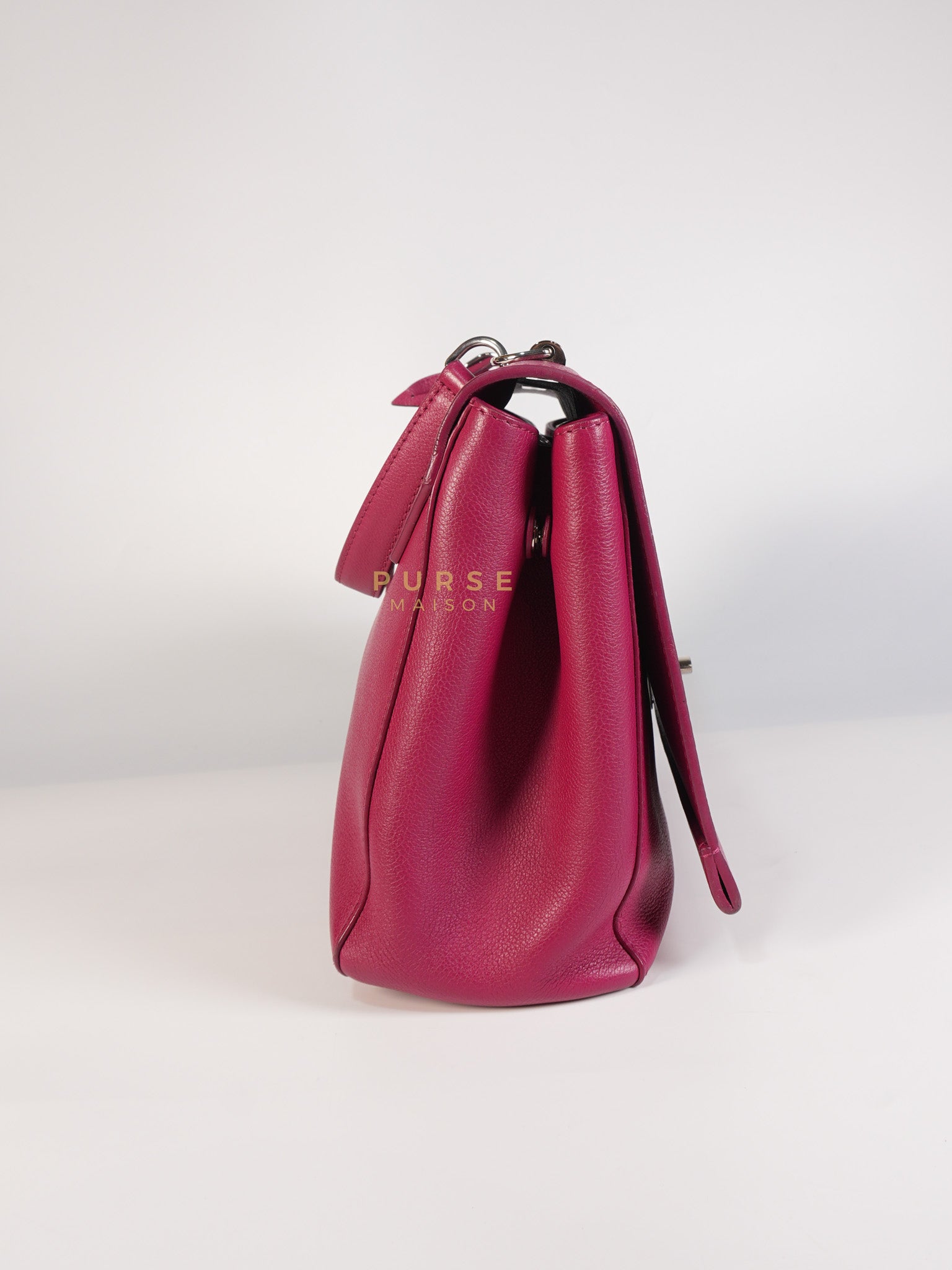 Lock Me II Top Handle Bag in Fuchsia Pink Calfskin Leather & Silver Hardware (Date Code: FL2165) | Purse Maison Luxury Bags Shop