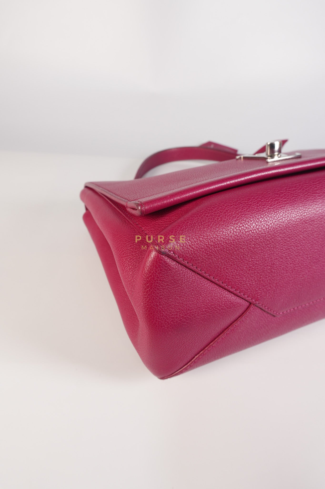Lock Me II Top Handle Bag in Fuchsia Pink Calfskin Leather & Silver Hardware (Date Code: FL2165) | Purse Maison Luxury Bags Shop