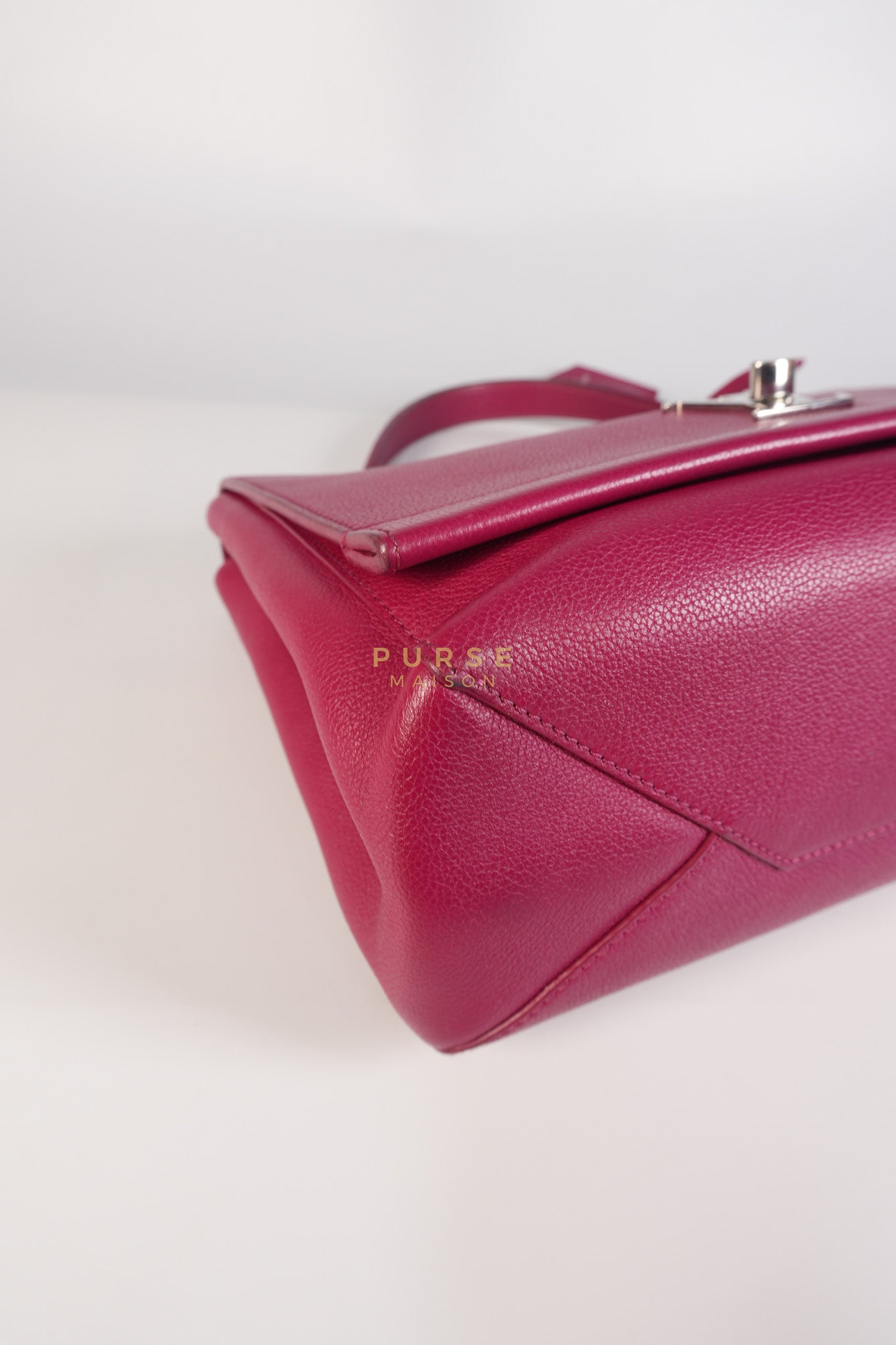 Lock Me II Top Handle Bag in Fuchsia Pink Calfskin Leather & Silver Hardware (Date Code: FL2165) | Purse Maison Luxury Bags Shop