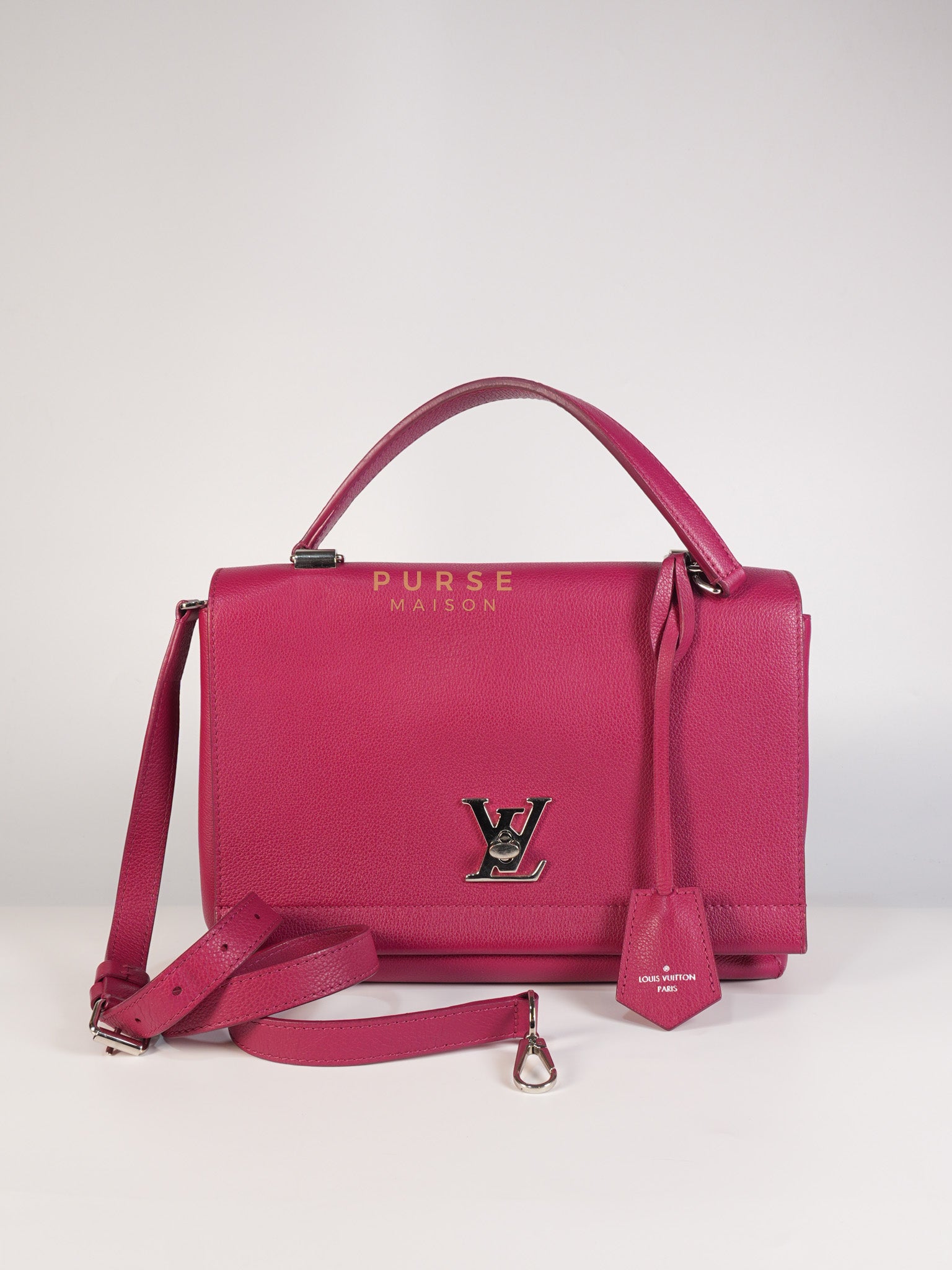 Lock Me II Top Handle Bag in Fuchsia Pink Calfskin Leather & Silver Hardware (Date Code: FL2165) | Purse Maison Luxury Bags Shop