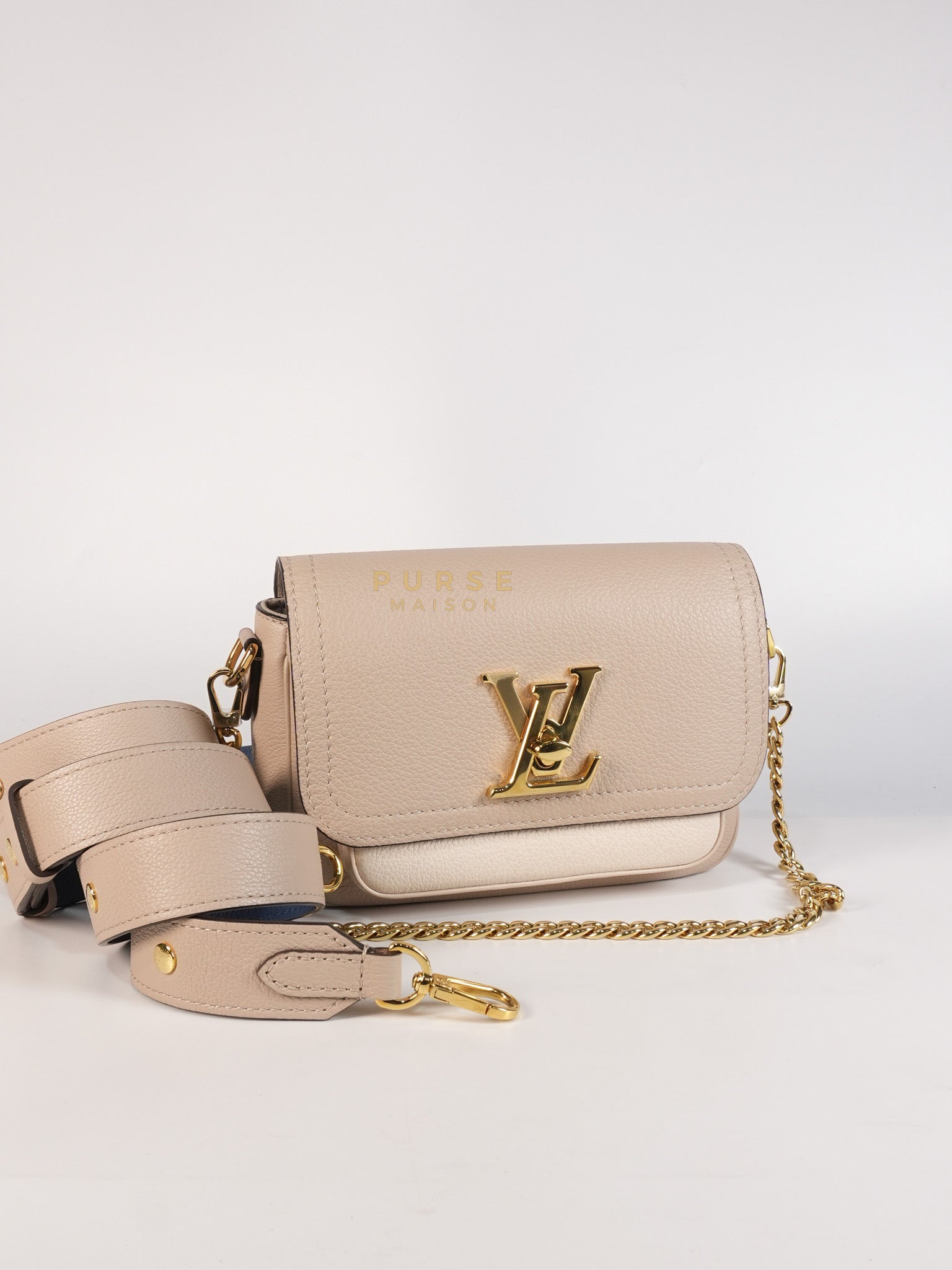 Lock Me Tender BB Bag in Beige Grained Calfskin Leather & Gold Hardware Microchip | Purse Maison Luxury Bags Shop