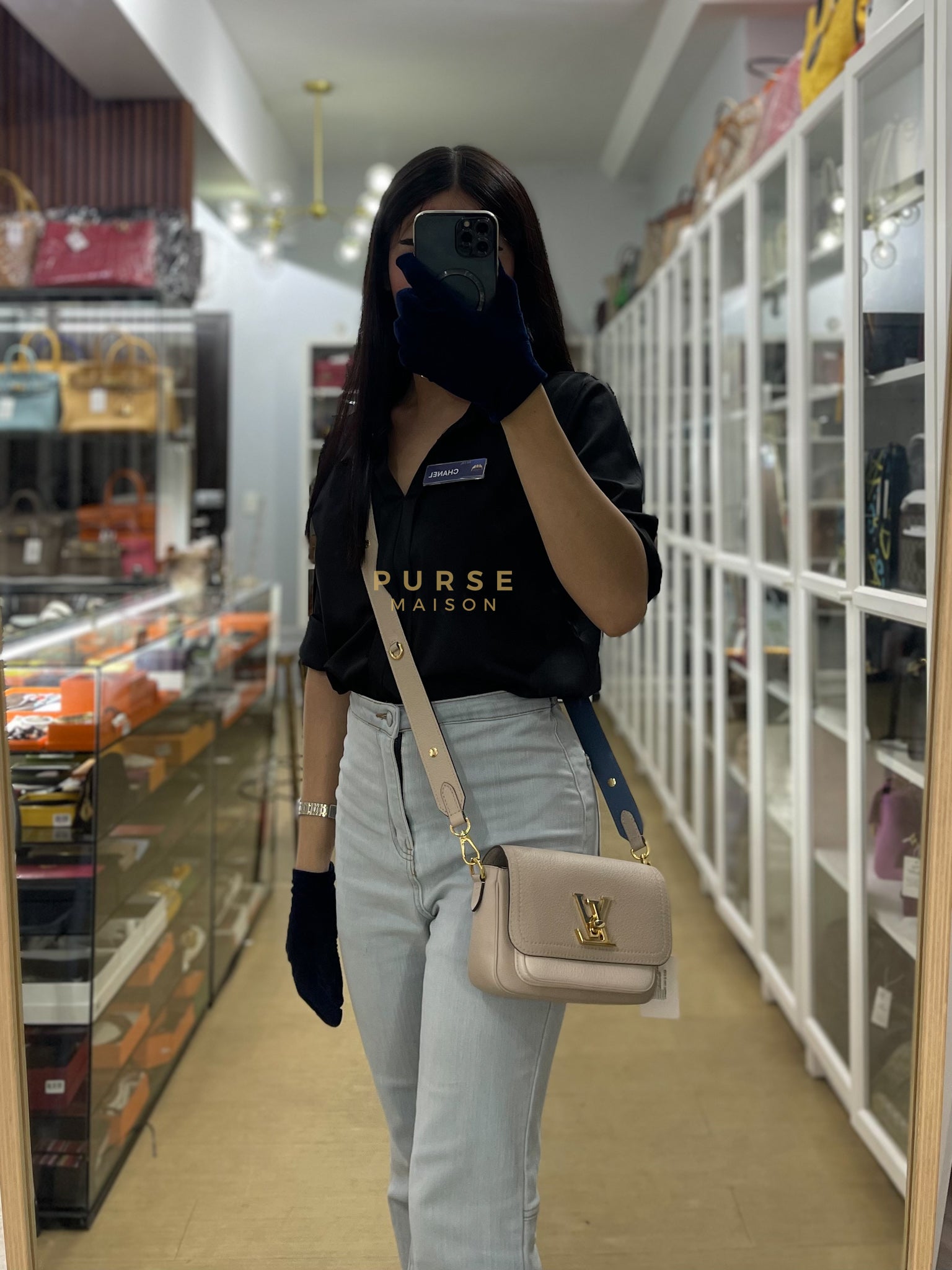 Lock Me Tender BB Bag in Beige Grained Calfskin Leather & Gold Hardware Microchip | Purse Maison Luxury Bags Shop