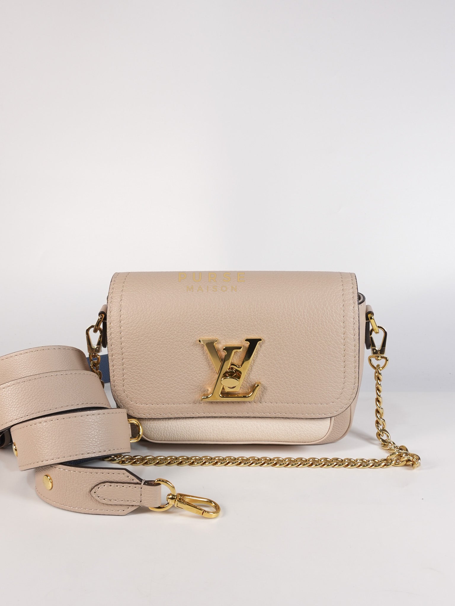 Lock Me Tender BB Bag in Beige Grained Calfskin Leather & Gold Hardware Microchip | Purse Maison Luxury Bags Shop