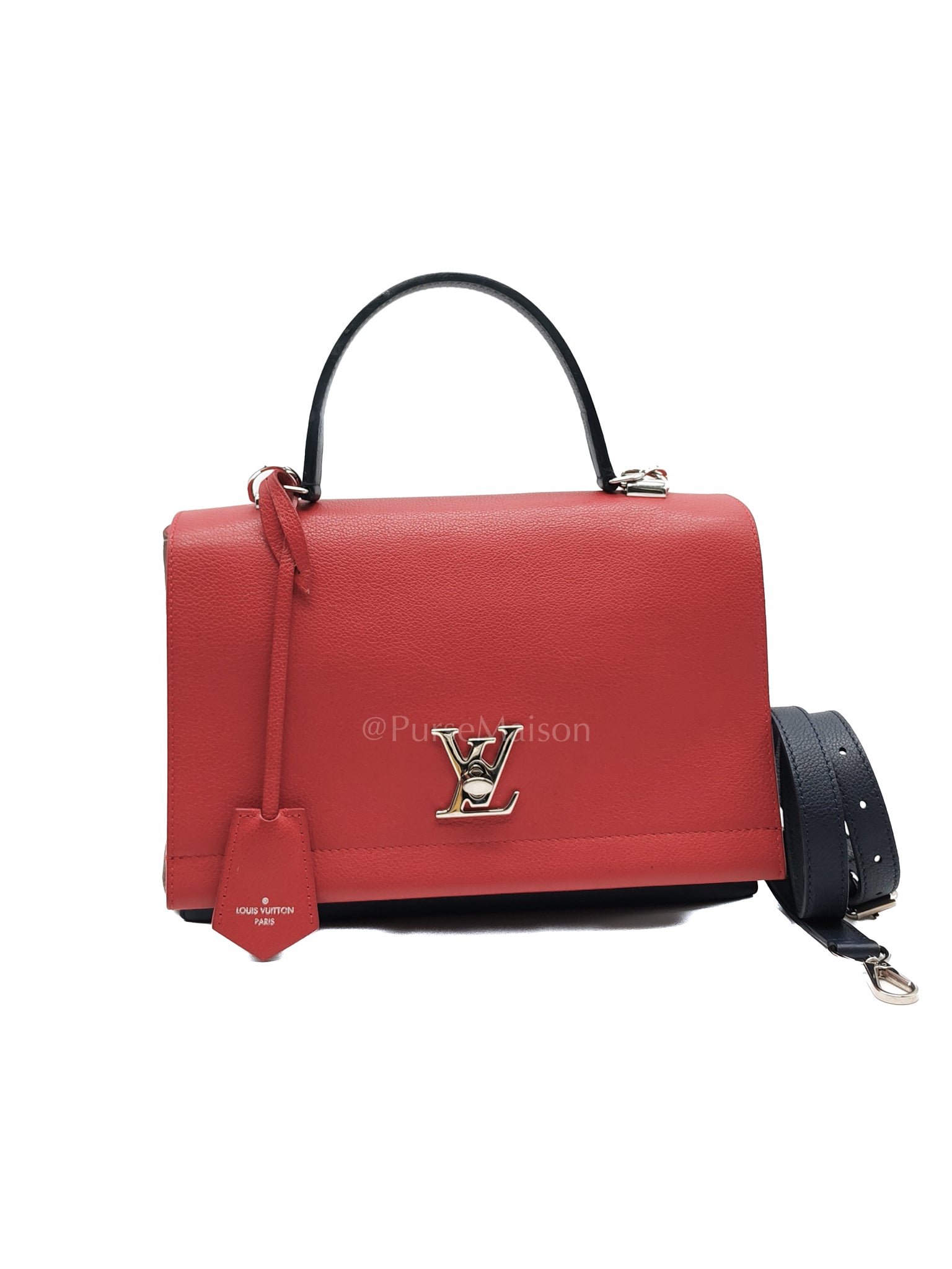 LockMe II 2 Way Handbag Red/Brown/Navy Silver Hardware (Microchip) | Purse Maison Luxury Bags Shop