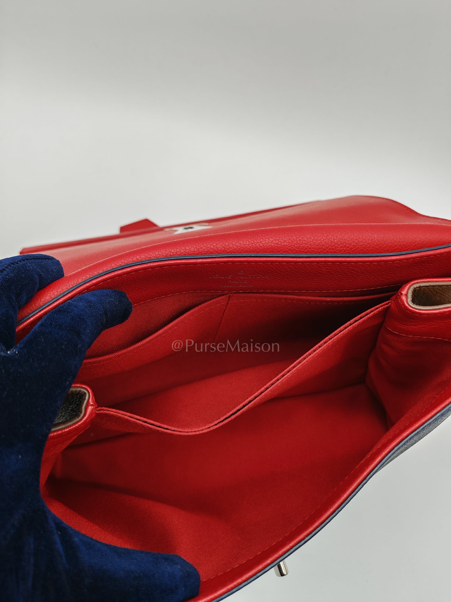 LockMe II 2 Way Handbag Red/Brown/Navy Silver Hardware (Microchip) | Purse Maison Luxury Bags Shop