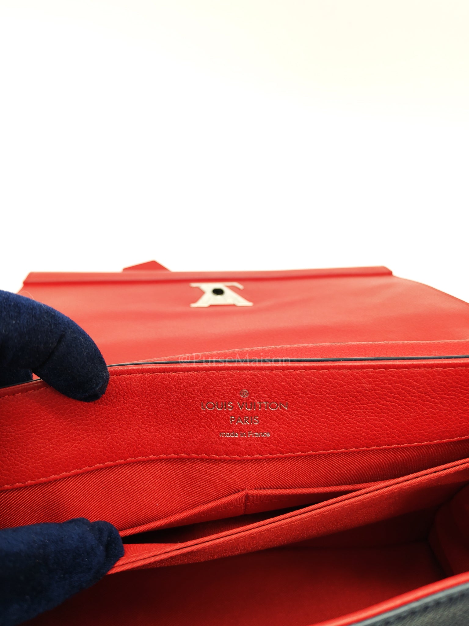 LockMe II 2 Way Handbag Red/Brown/Navy Silver Hardware (Microchip) | Purse Maison Luxury Bags Shop