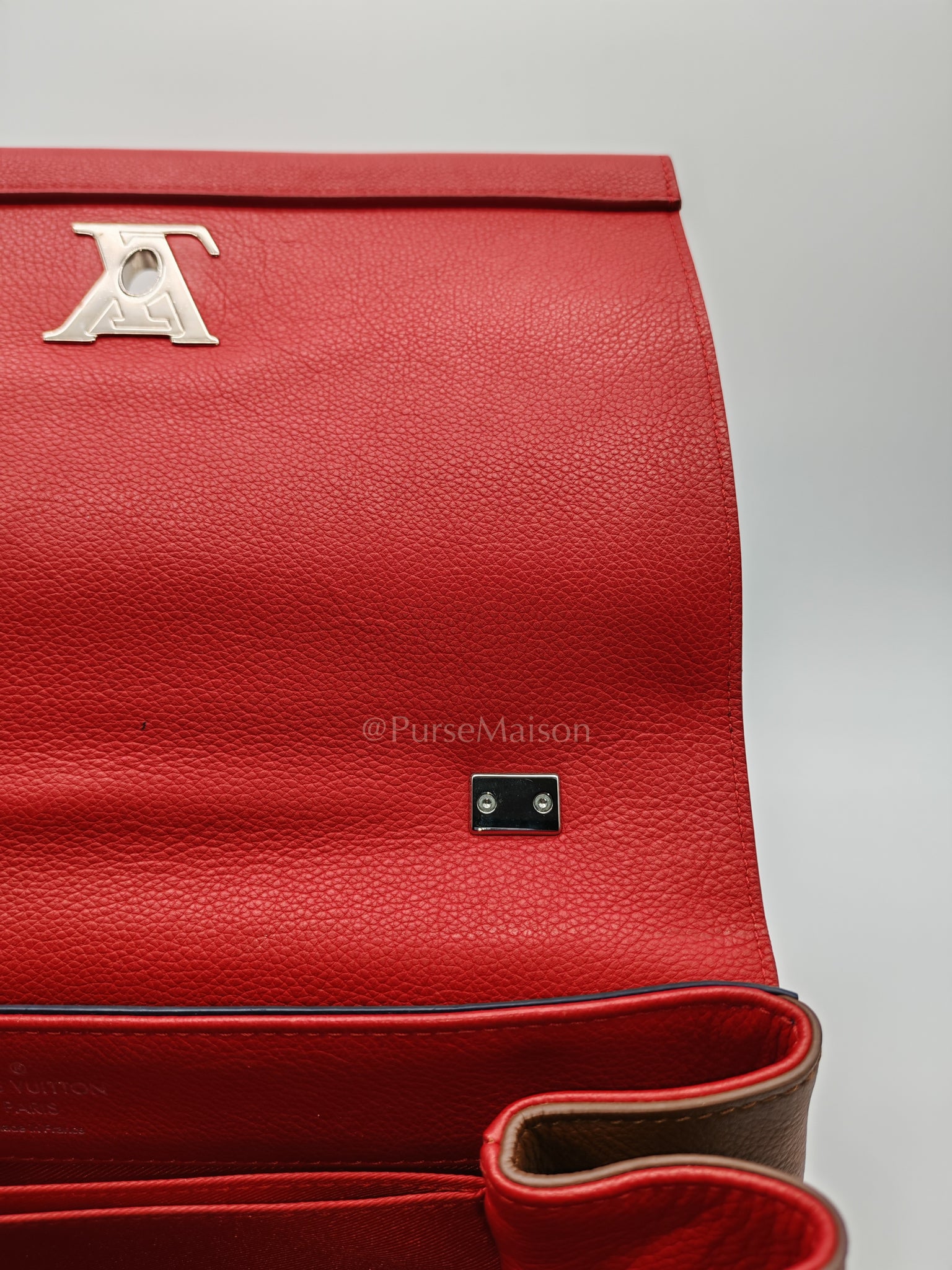 LockMe II 2 Way Handbag Red/Brown/Navy Silver Hardware (Microchip) | Purse Maison Luxury Bags Shop