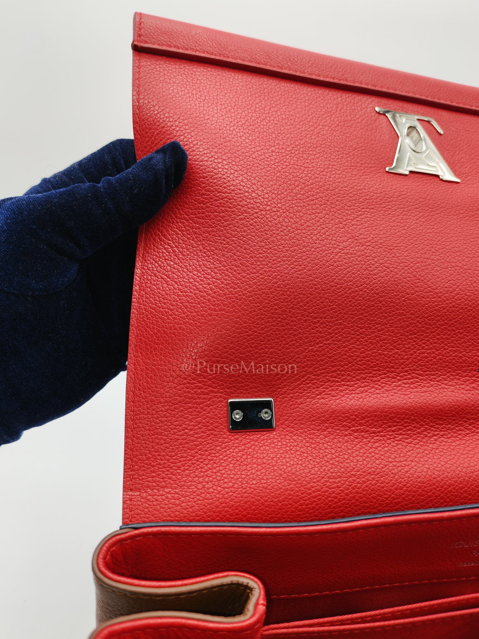 LockMe II 2 Way Handbag Red/Brown/Navy Silver Hardware (Microchip) | Purse Maison Luxury Bags Shop