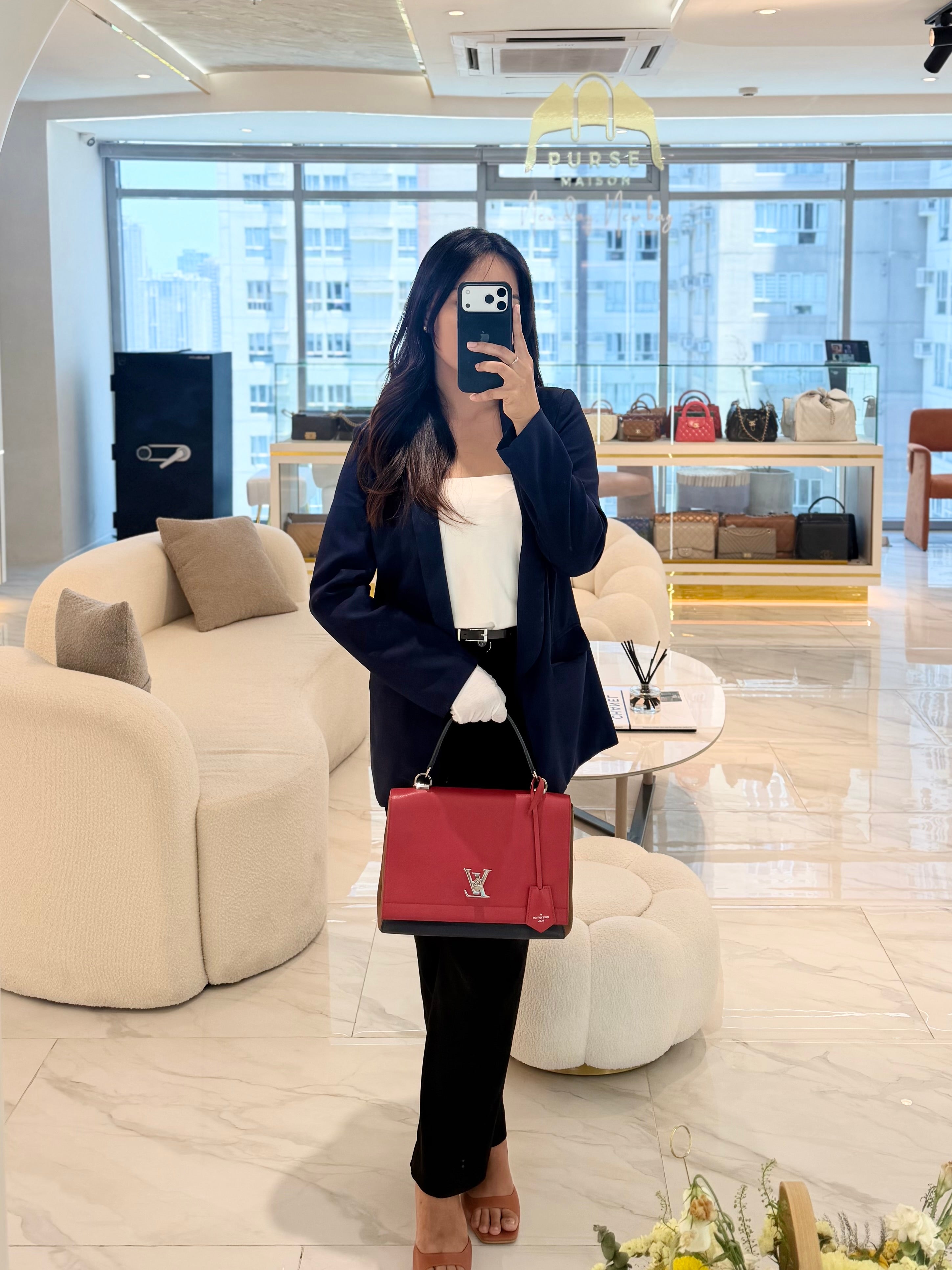 LockMe II 2 Way Handbag Red/Brown/Navy Silver Hardware (Microchip) | Purse Maison Luxury Bags Shop