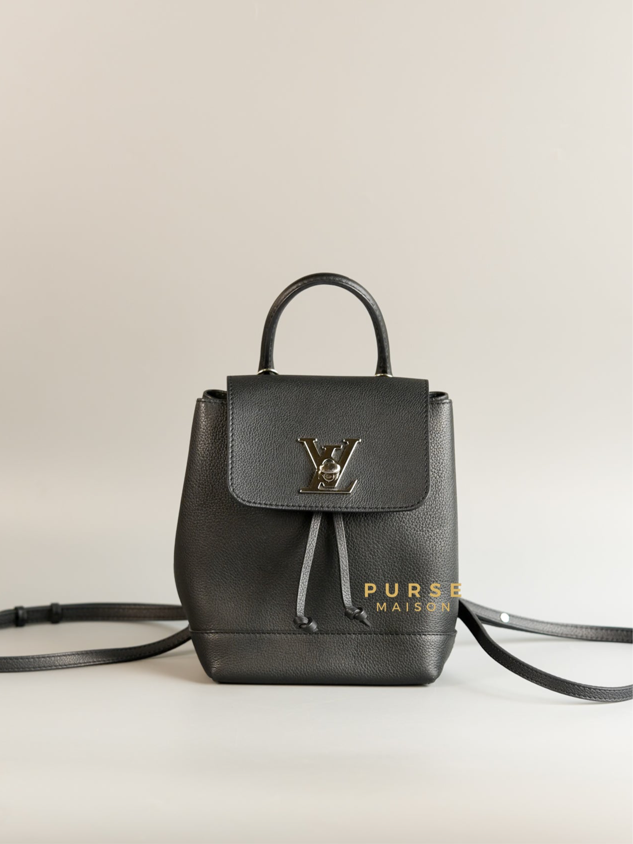 Lock Me Mini Backpack in Black Leather Silver Hardware