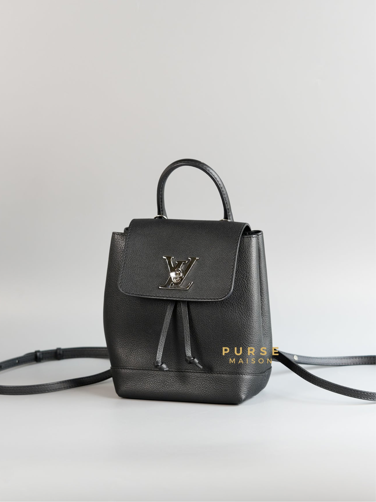 Lock Me Mini Backpack in Black Leather Silver Hardware