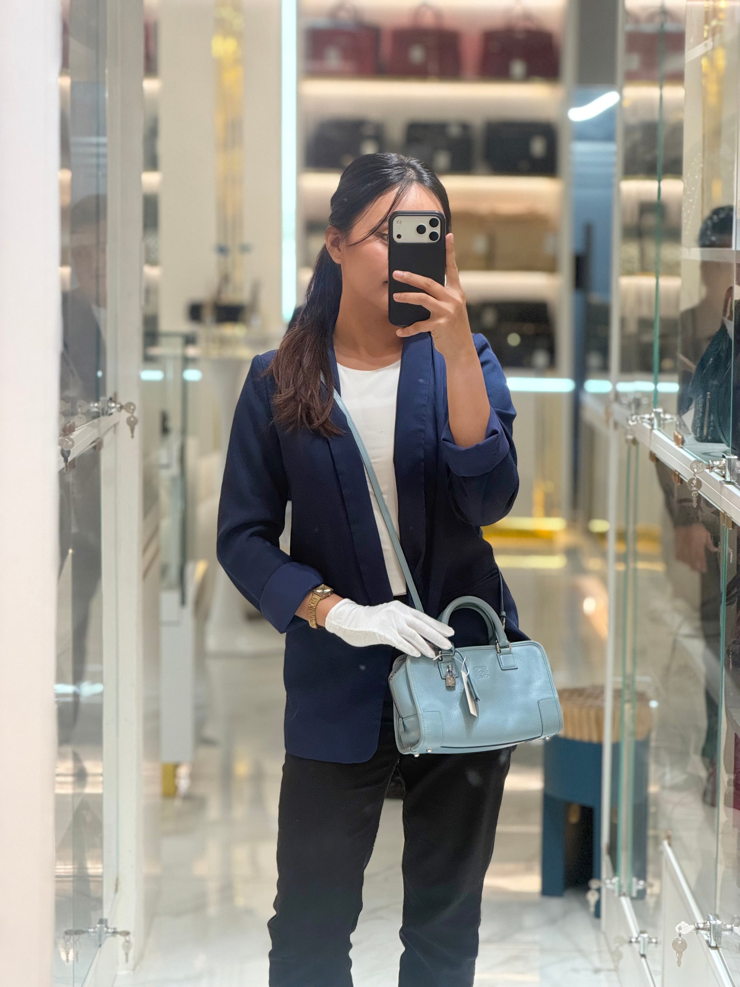 Loewe Amazon Small Stone Blue Soft Graine Calfskin Leather Shoulder Bag | Purse Maison Luxury Bags Shop