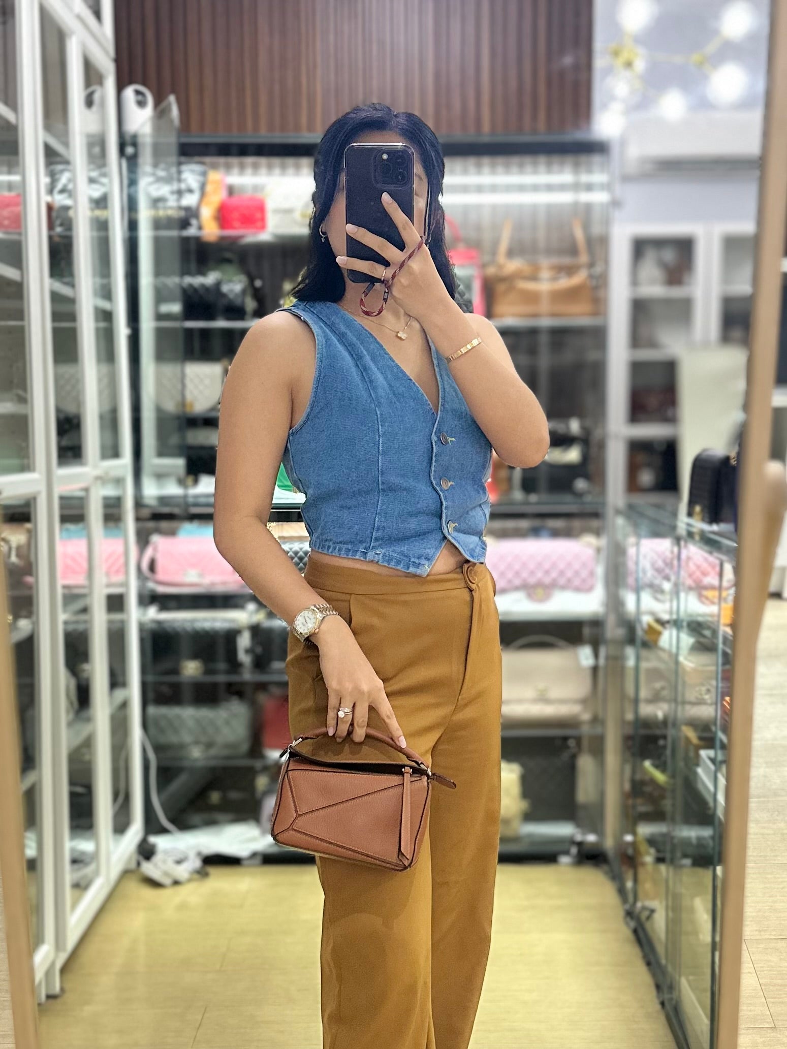Mini Puzzle Bag in Tan Grained Calfskin | Purse Maison Luxury Bags Shop