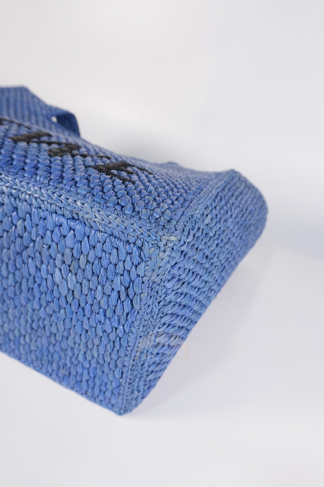 Font Medium Tote Bag in Light Blue Raffia Canvas & Silver Hardware | Purse Maison Luxury Bags Shop