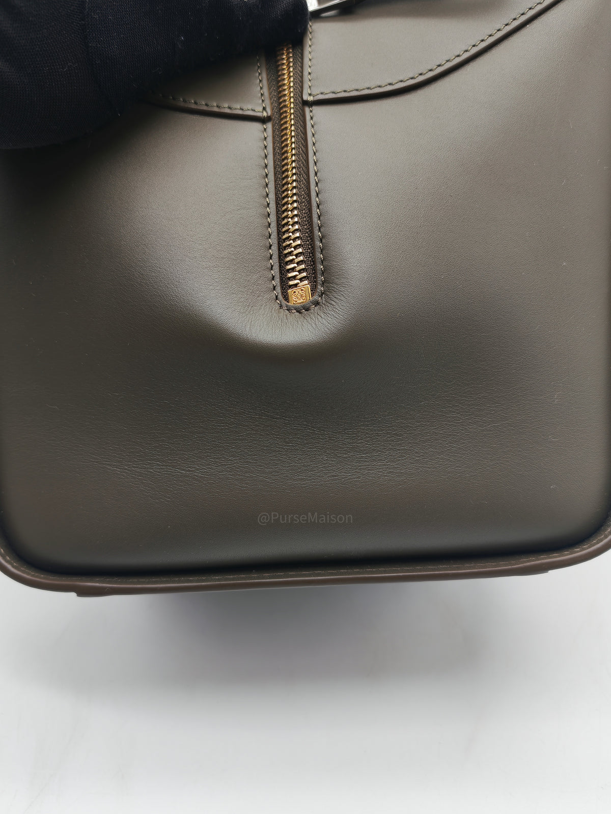 Loewe Hammock Compact Bag Small in Dark Oliver Green Calfskin Leather and Gold Hardware | Purse Maison Luxury Bags Shop