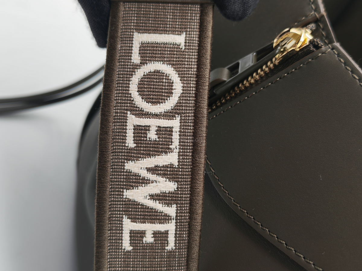 Loewe Hammock Compact Bag Small in Dark Oliver Green Calfskin Leather and Gold Hardware | Purse Maison Luxury Bags Shop