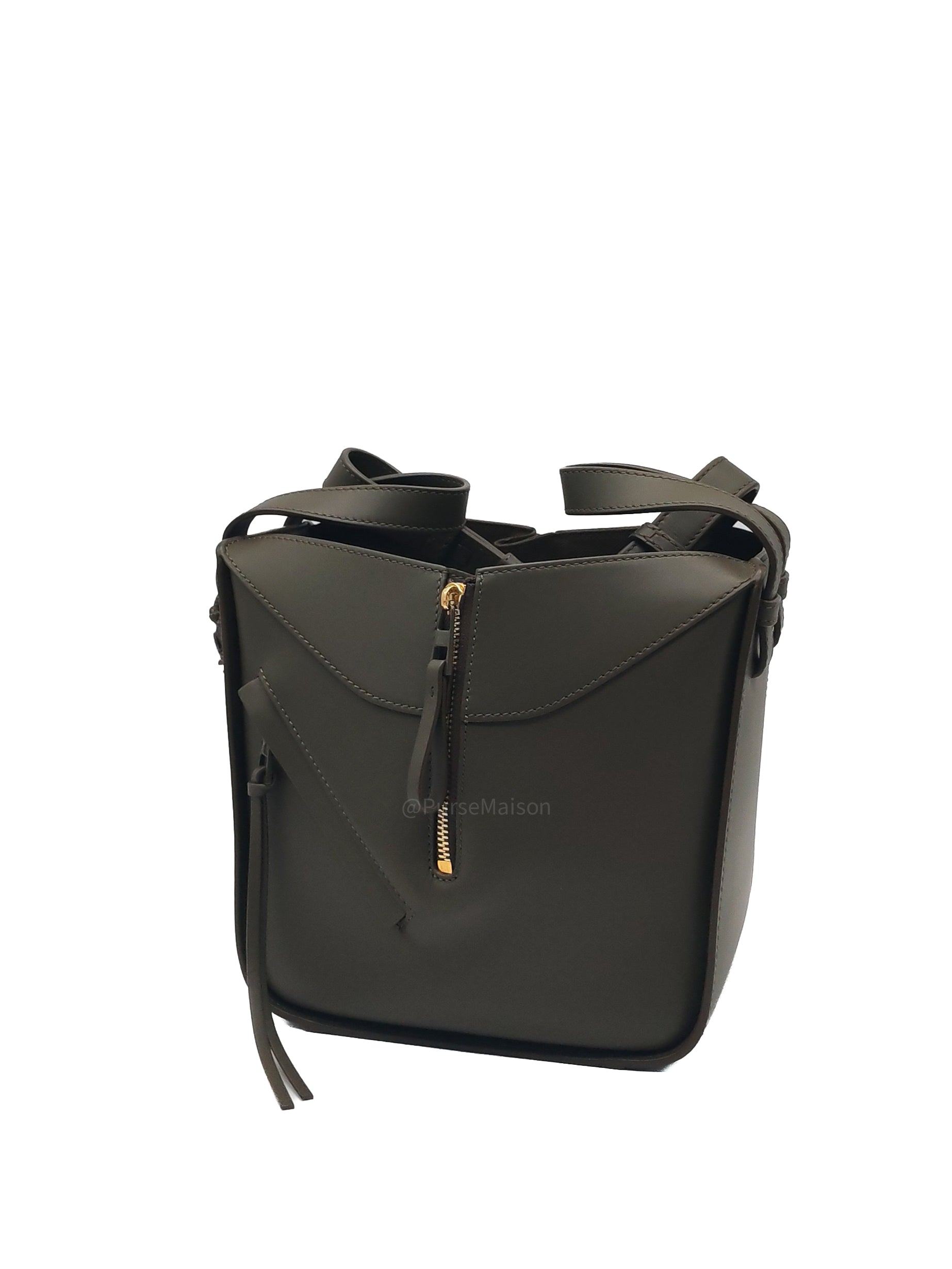 Loewe Hammock Compact Bag Small in Dark Oliver Green Calfskin Leather and Gold Hardware | Purse Maison Luxury Bags Shop