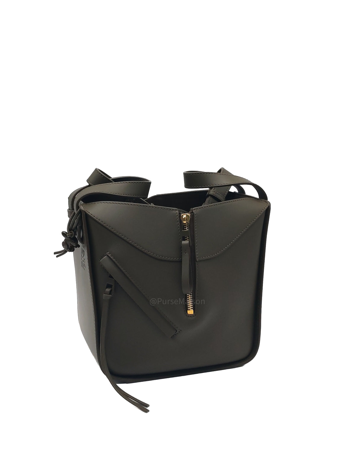 Loewe Hammock Compact Bag Small in Dark Oliver Green Calfskin Leather and Gold Hardware | Purse Maison Luxury Bags Shop