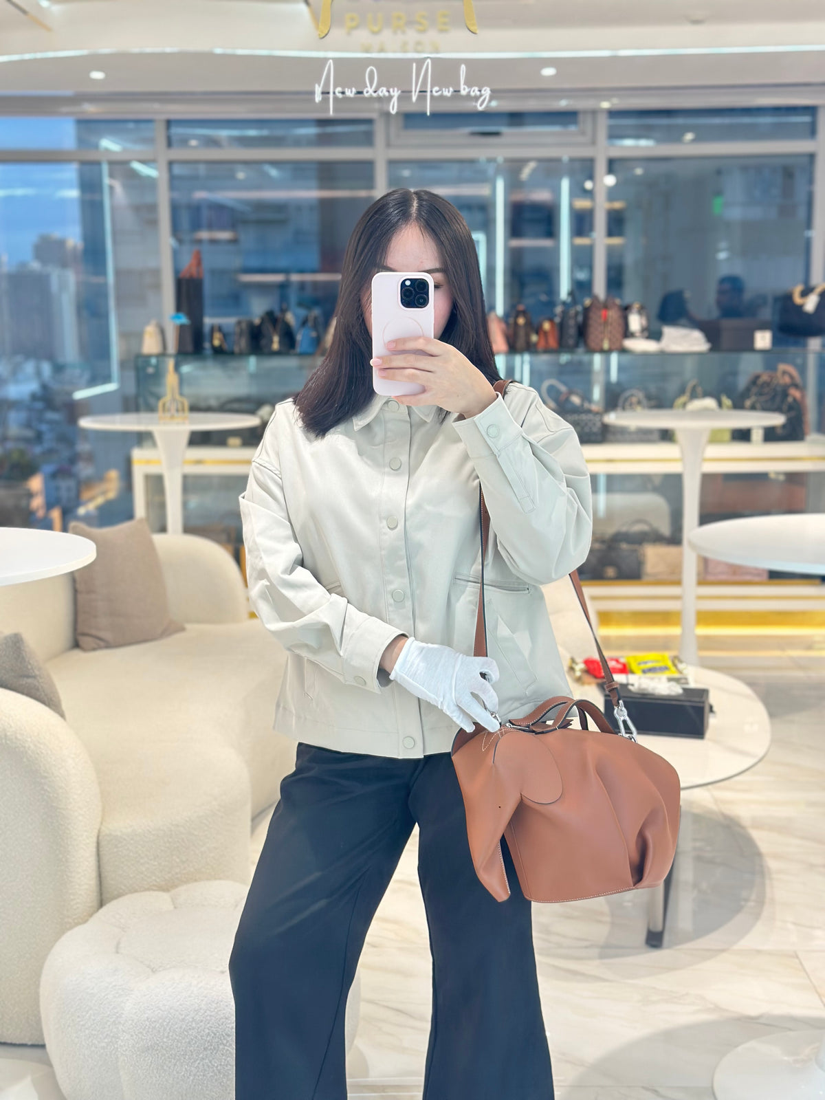 Loewe Large Elephant Bag in Tan Calfskin Leather Silver Hardware | Purse Maison Luxury Bags Shop