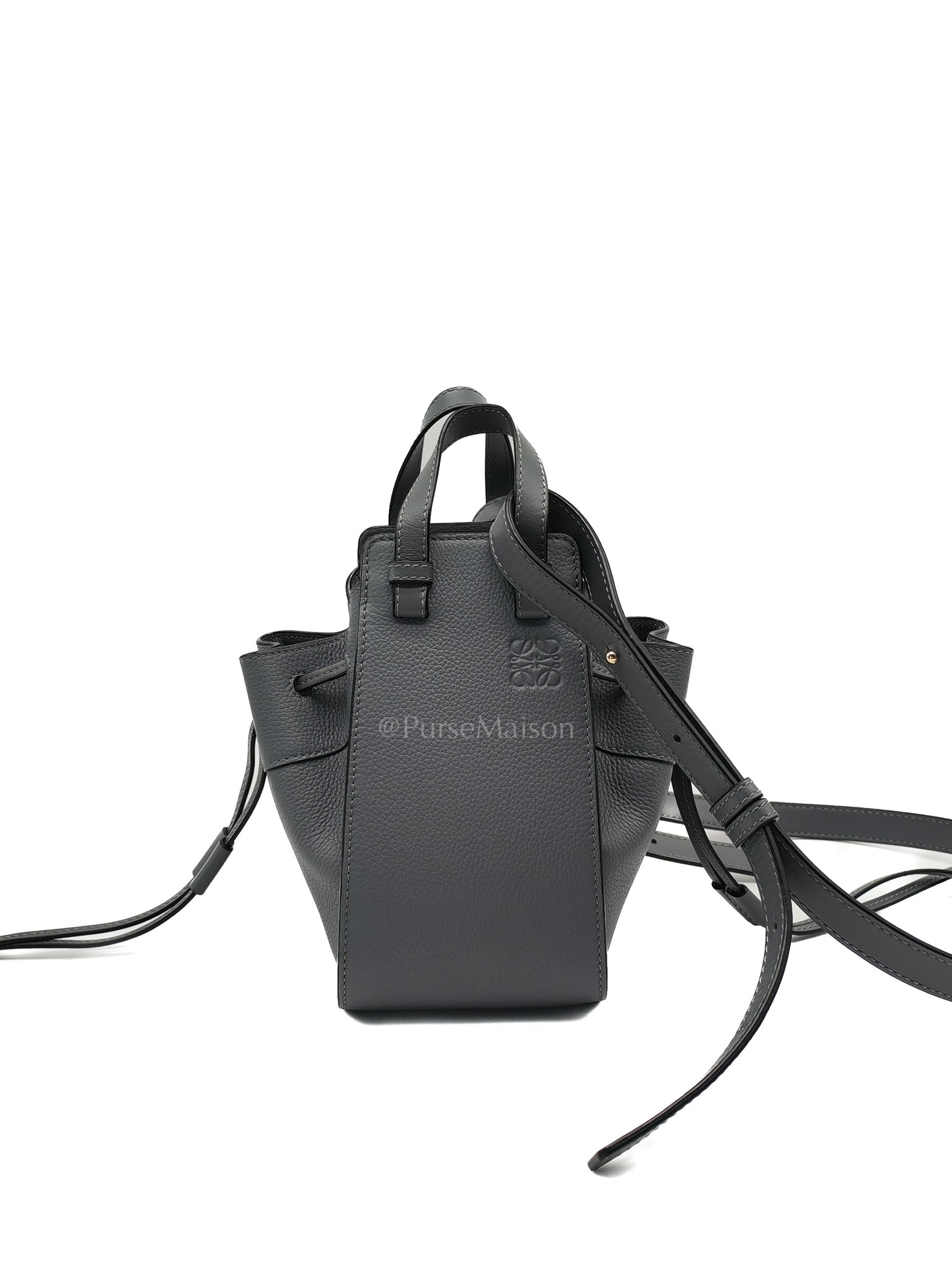 Loewe Mini Hammock Drawstring Bag in Gray Grained Calfskin Leather and