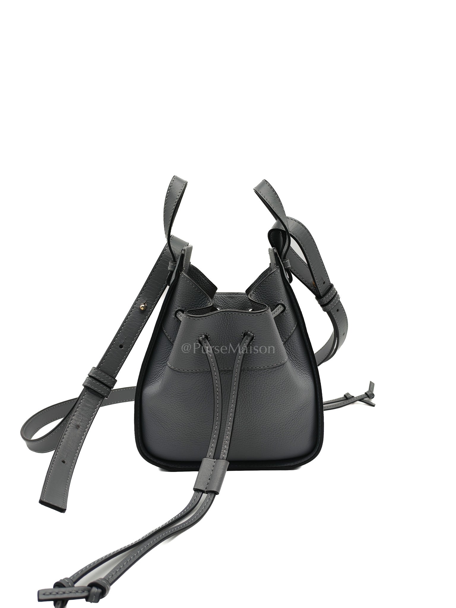 Loewe Mini Hammock Drawstring Bag in Gray Grained Calfskin Leather and Gold Hardware | Purse Maison Luxury Bags Shop