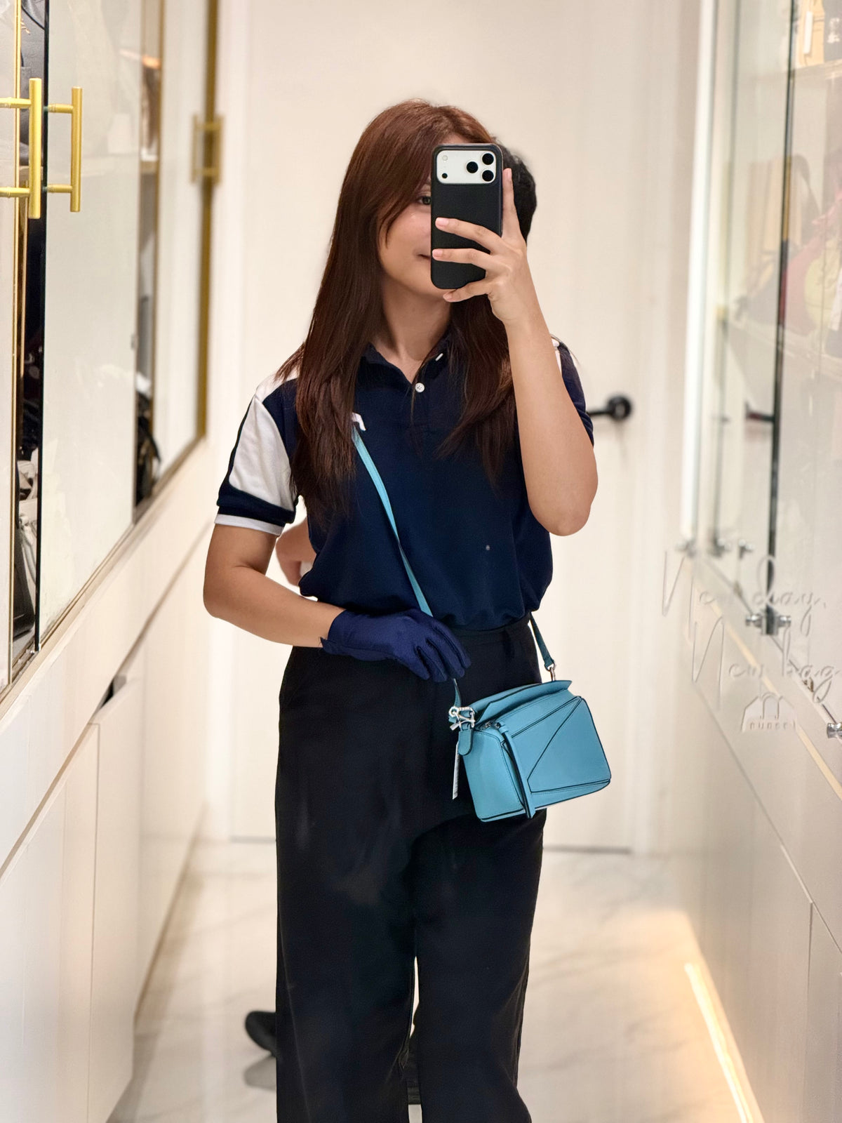 Loewe Mini Puzzle Bag in Light Blue Calfskin Leather and Silver Hardware | Purse Maison Luxury Bags Shop