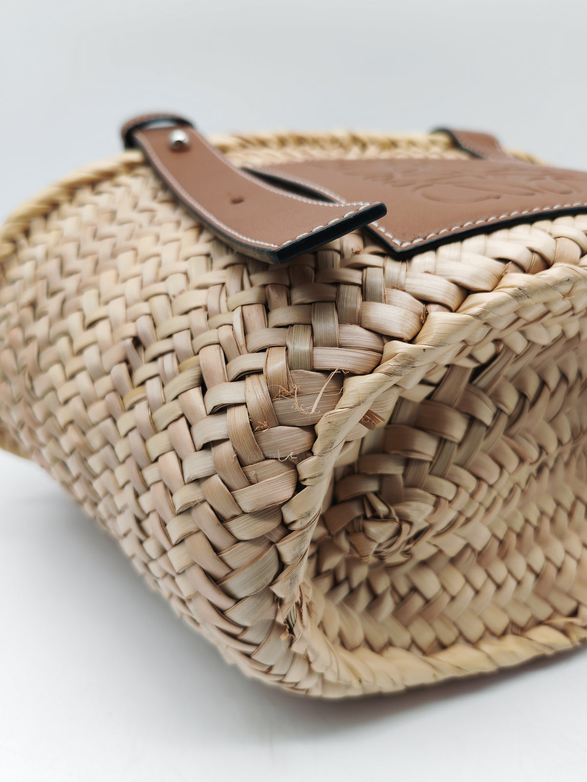 Loewe Palm Leaf & Brown Leather Small Basket Bag | Purse Maison Luxury Bags Shop