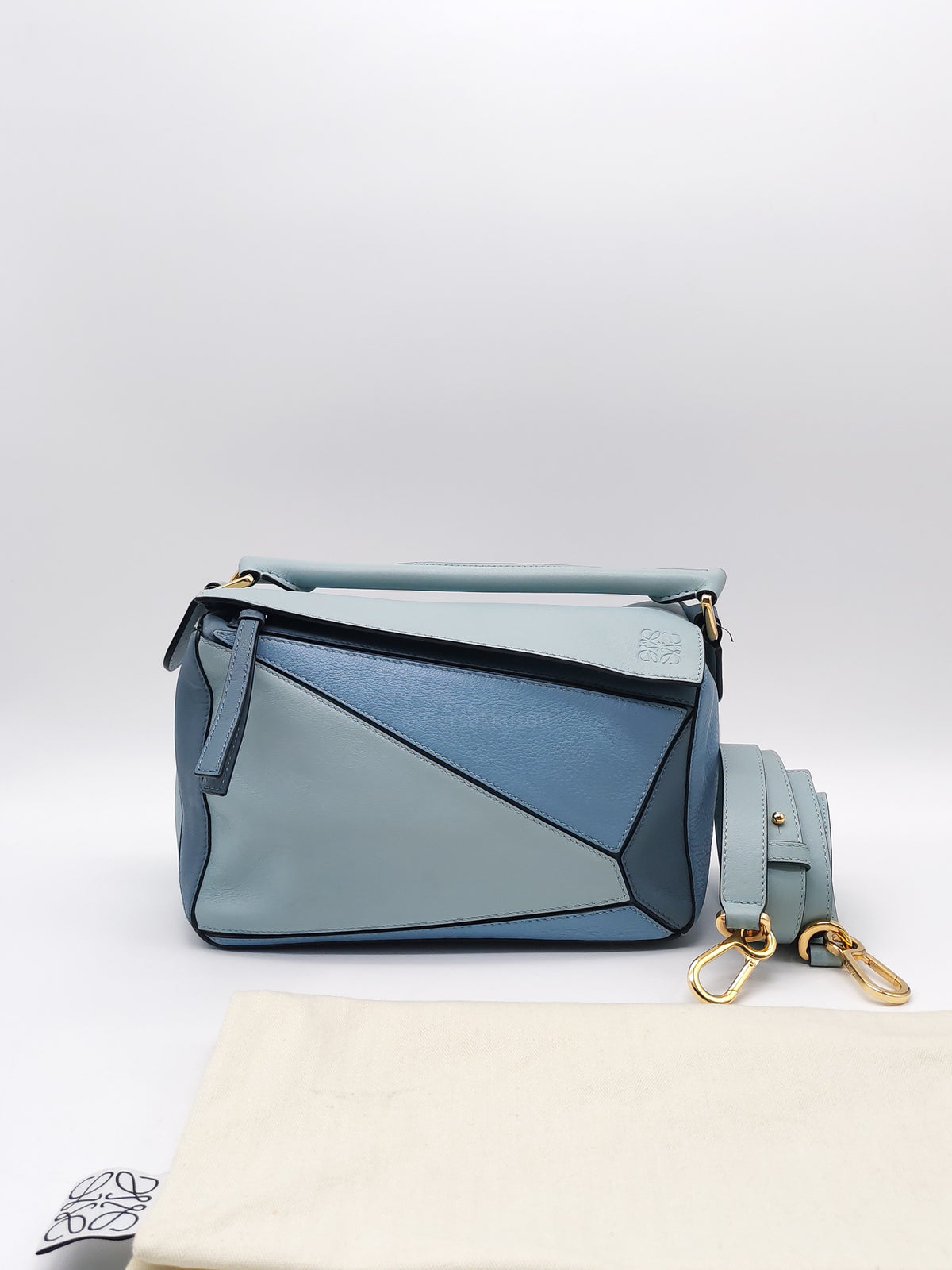 Loewe Puzzle Bag Medium in Tricolor Blue Calfskin Leather and Light Gold Hardware | Purse Maison Luxury Bags Shop