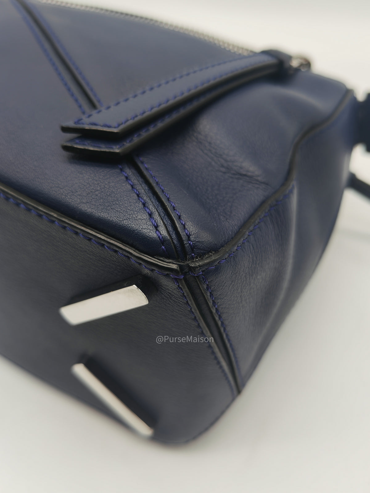 Loewe Puzzle Bag Small in Dark Blue Calfskin Leather and Silver Hardware | Purse Maison Luxury Bags Shop