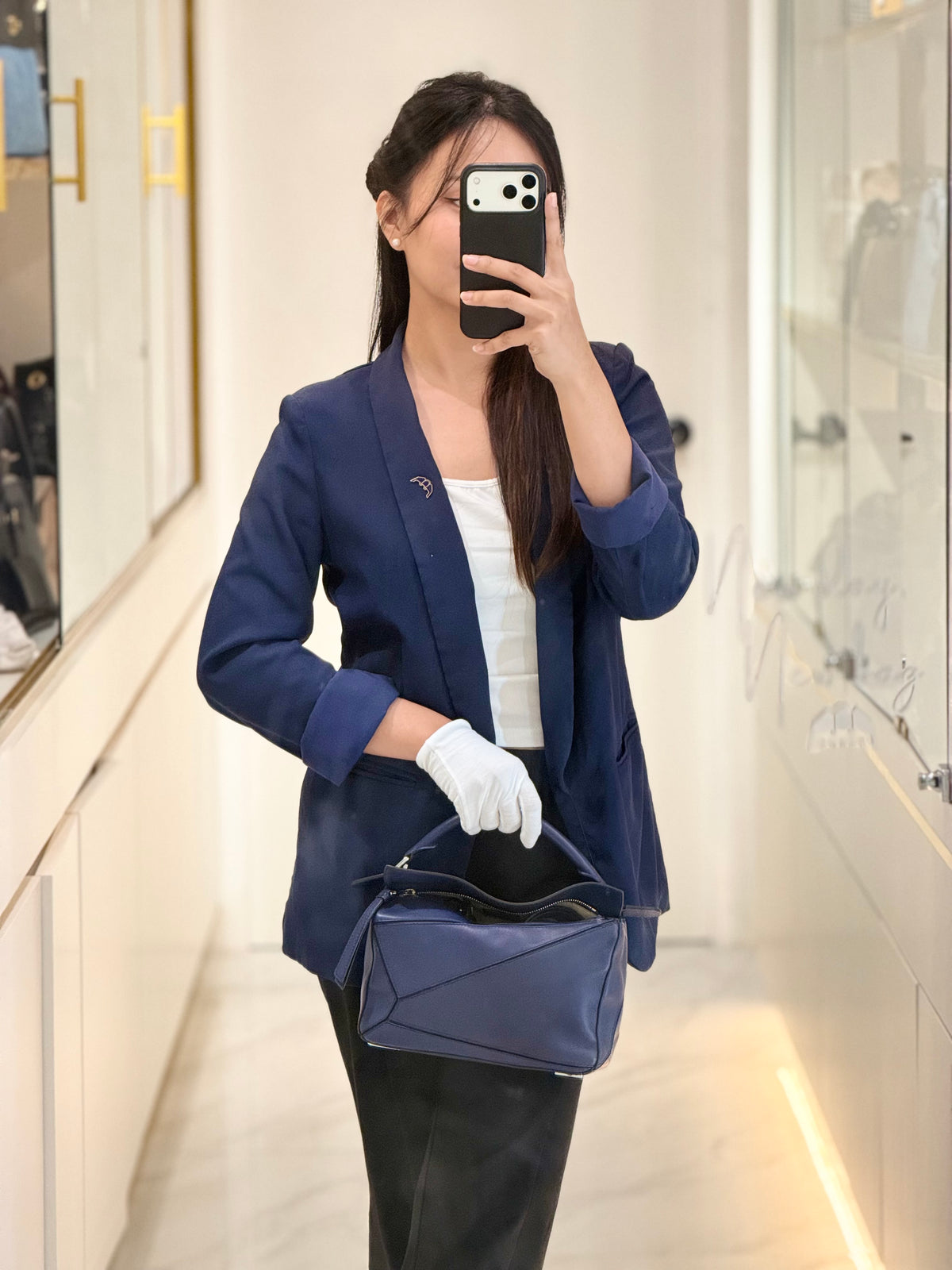 Loewe Puzzle Bag Small in Dark Blue Calfskin Leather and Silver Hardware | Purse Maison Luxury Bags Shop