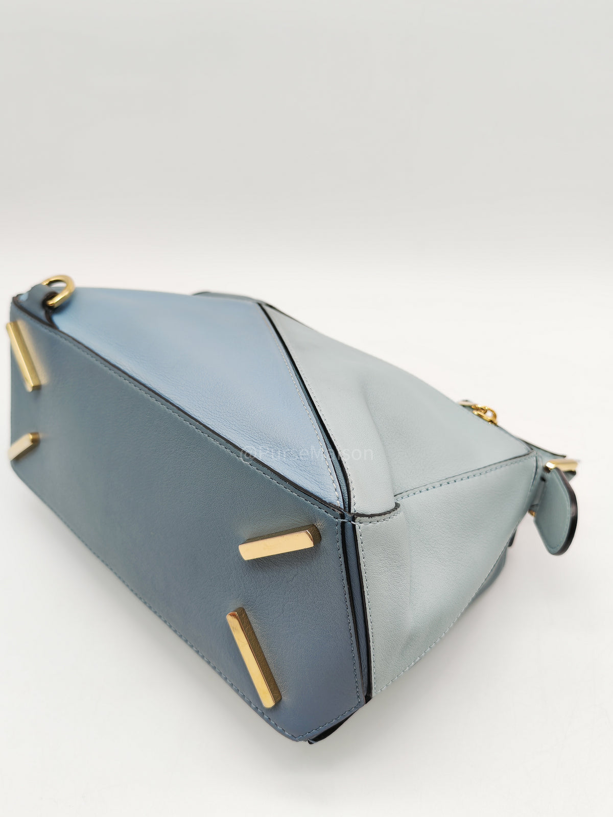 Loewe Puzzle Bag Small in Multi-tone Blue/Aqua Colorway Calfskin Leather and Gold Hardware | Purse Maison Luxury Bags Shop