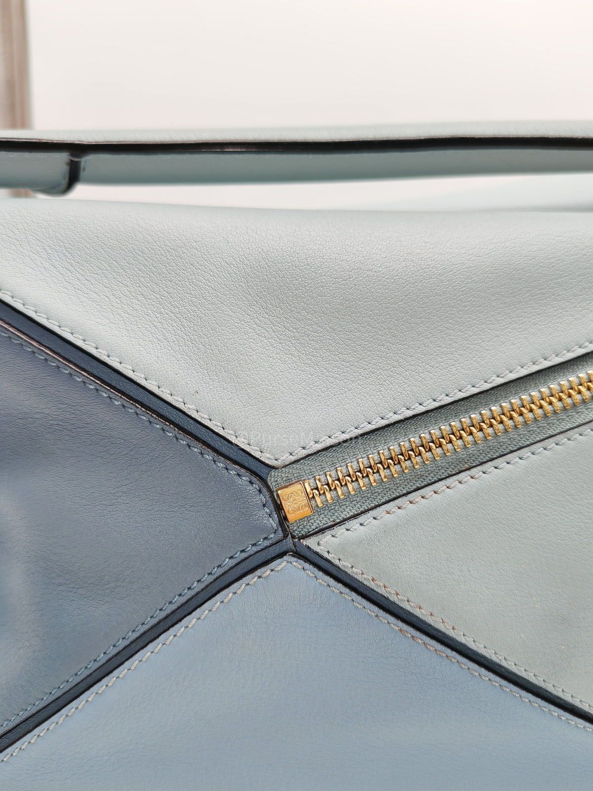 Loewe Puzzle Bag Small in Multi-tone Blue/Aqua Colorway Calfskin Leather and Gold Hardware | Purse Maison Luxury Bags Shop