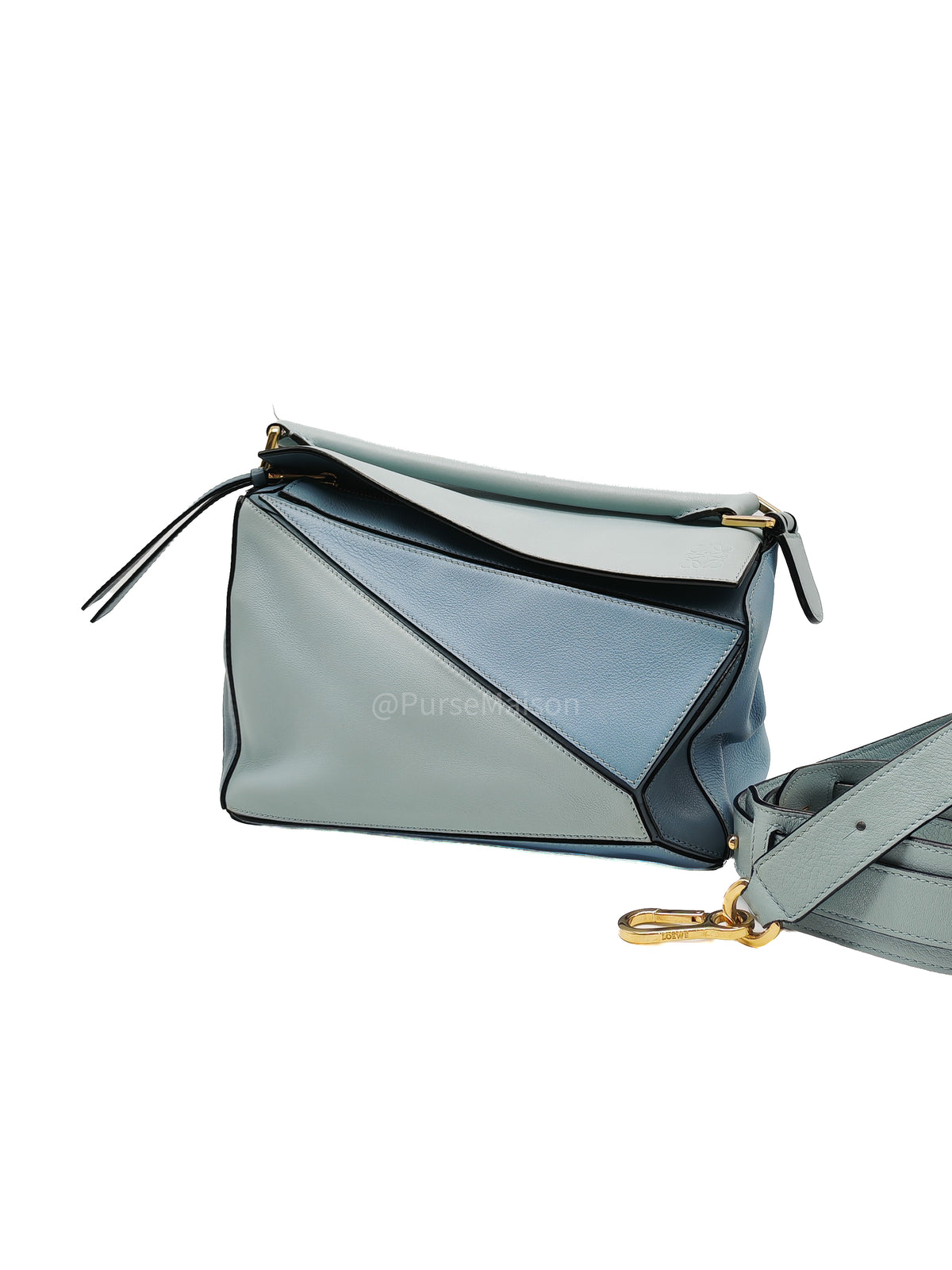Loewe Puzzle Bag Small in Multi-tone Blue/Aqua Colorway Calfskin Leather and Gold Hardware | Purse Maison Luxury Bags Shop