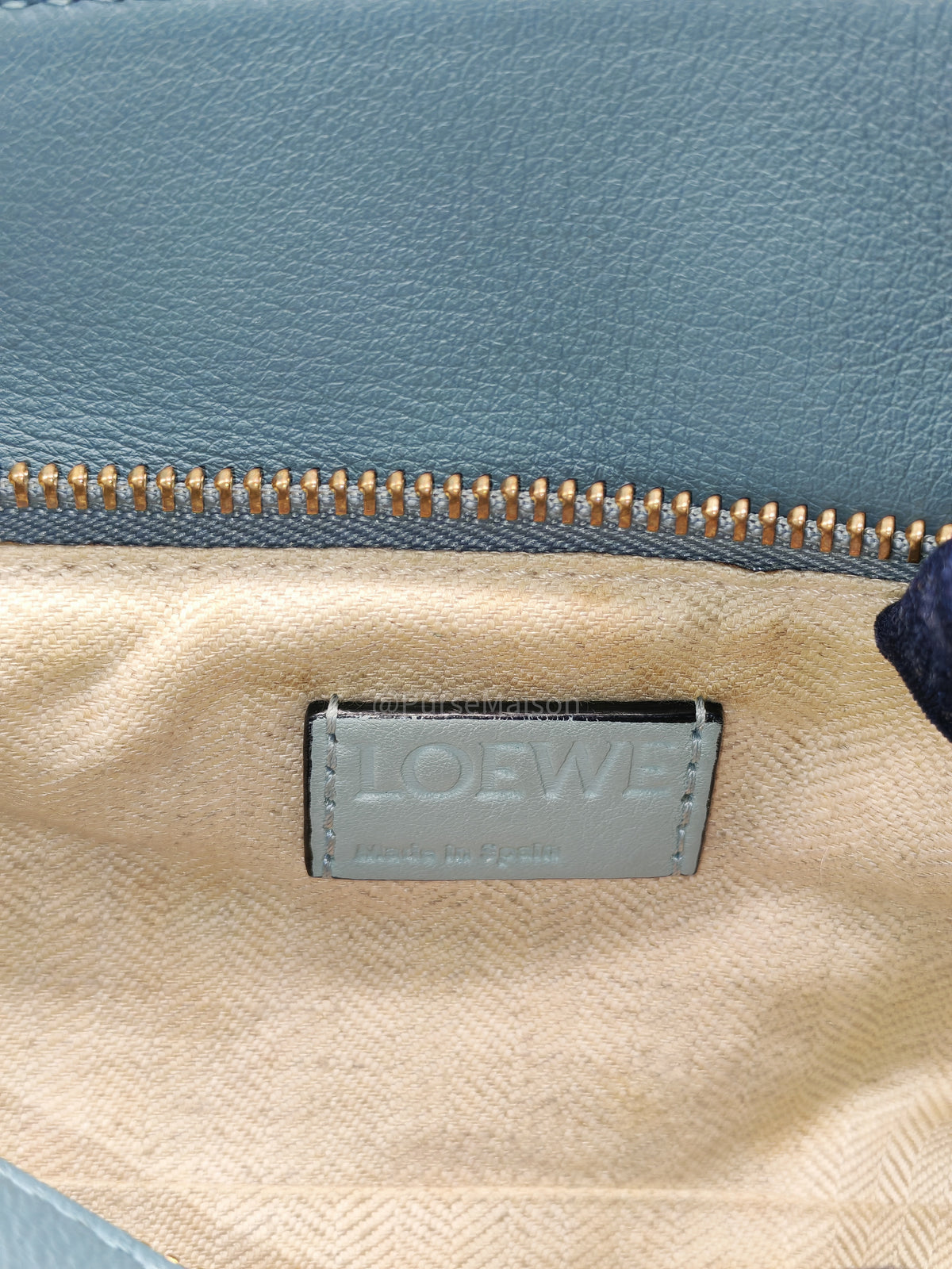 Loewe Puzzle Bag Small in Multi-tone Blue/Aqua Colorway Calfskin Leather and Gold Hardware | Purse Maison Luxury Bags Shop