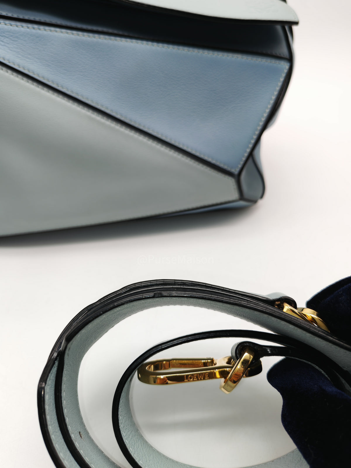 Loewe Puzzle Bag Small in Multi-tone Blue/Aqua Colorway Calfskin Leather and Gold Hardware | Purse Maison Luxury Bags Shop