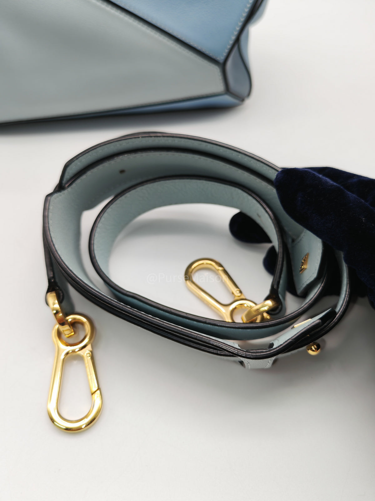 Loewe Puzzle Bag Small in Multi-tone Blue/Aqua Colorway Calfskin Leather and Gold Hardware | Purse Maison Luxury Bags Shop