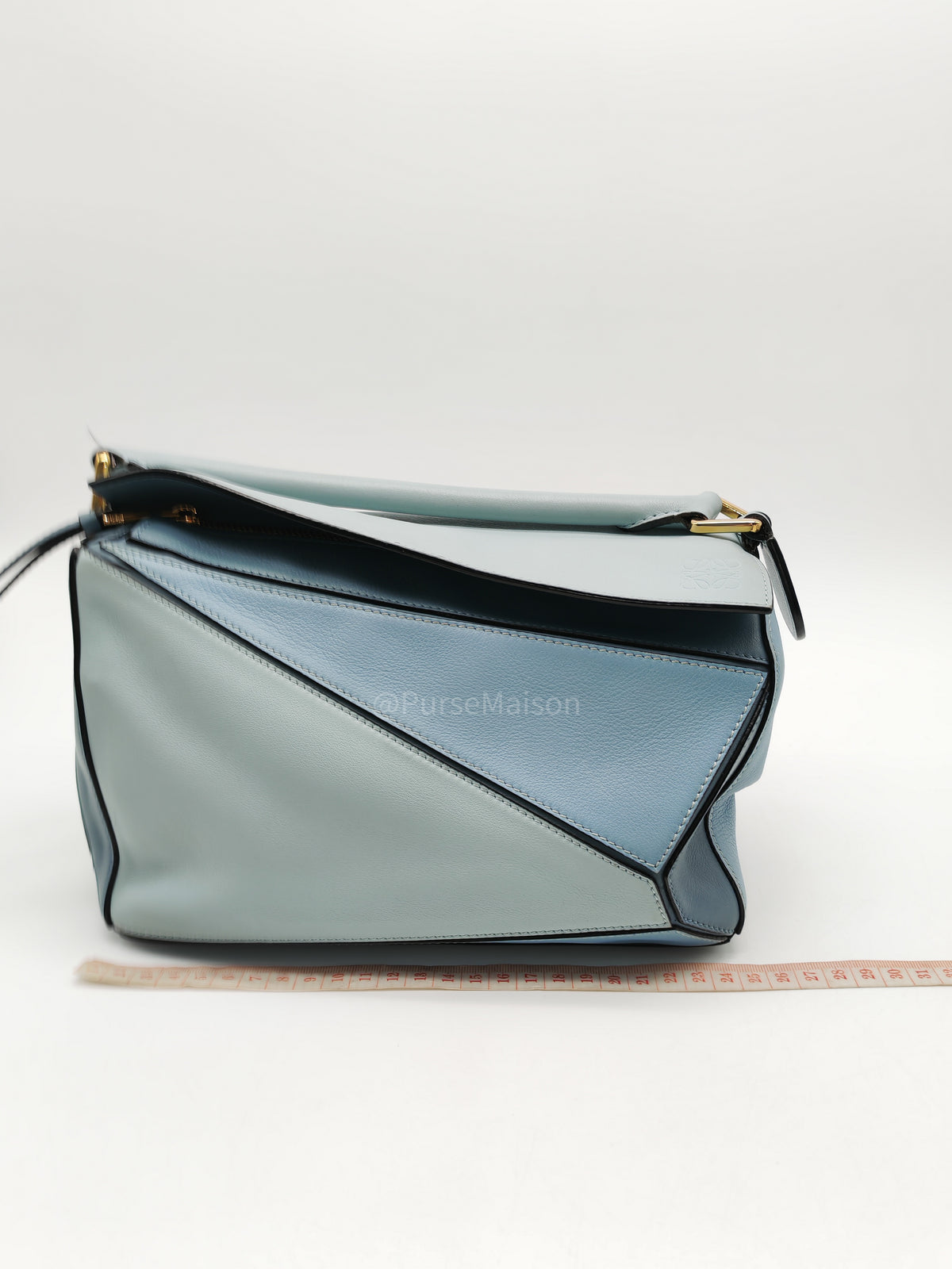 Loewe Puzzle Bag Small in Multi-tone Blue/Aqua Colorway Calfskin Leather and Gold Hardware | Purse Maison Luxury Bags Shop
