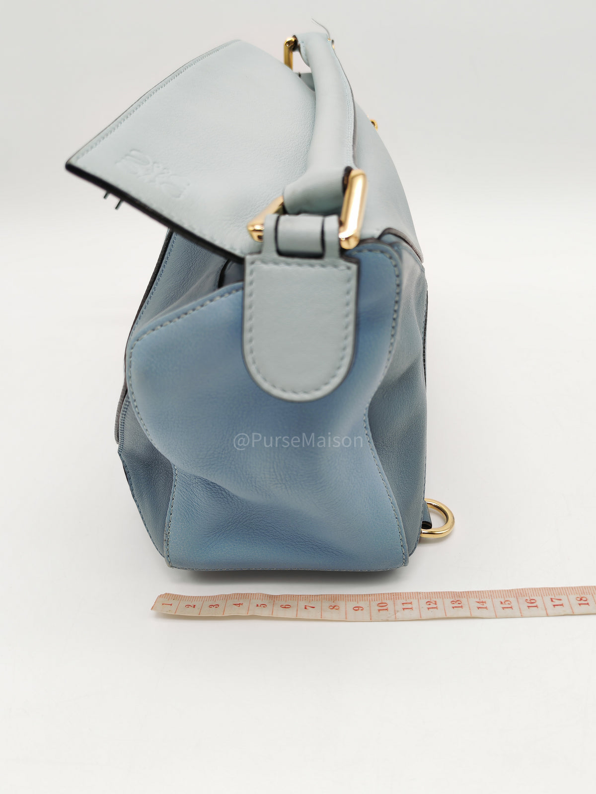 Loewe Puzzle Bag Small in Multi-tone Blue/Aqua Colorway Calfskin Leather and Gold Hardware | Purse Maison Luxury Bags Shop