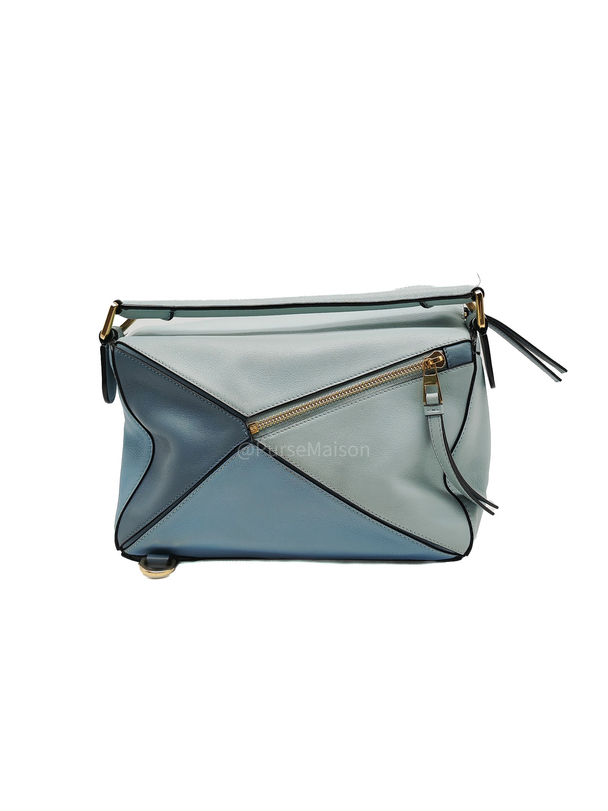 Loewe Puzzle Bag Small in Multi-tone Blue/Aqua Colorway Calfskin Leather and Gold Hardware | Purse Maison Luxury Bags Shop