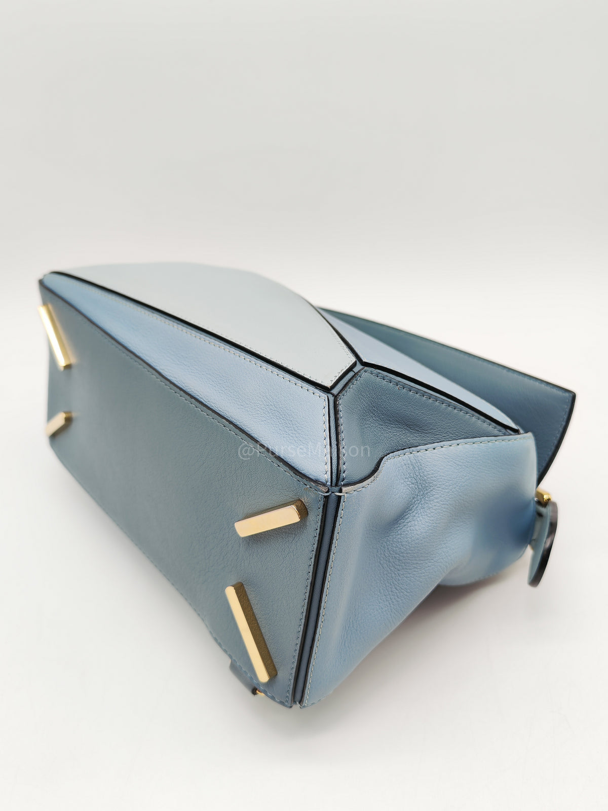 Loewe Puzzle Bag Small in Multi-tone Blue/Aqua Colorway Calfskin Leather and Gold Hardware | Purse Maison Luxury Bags Shop