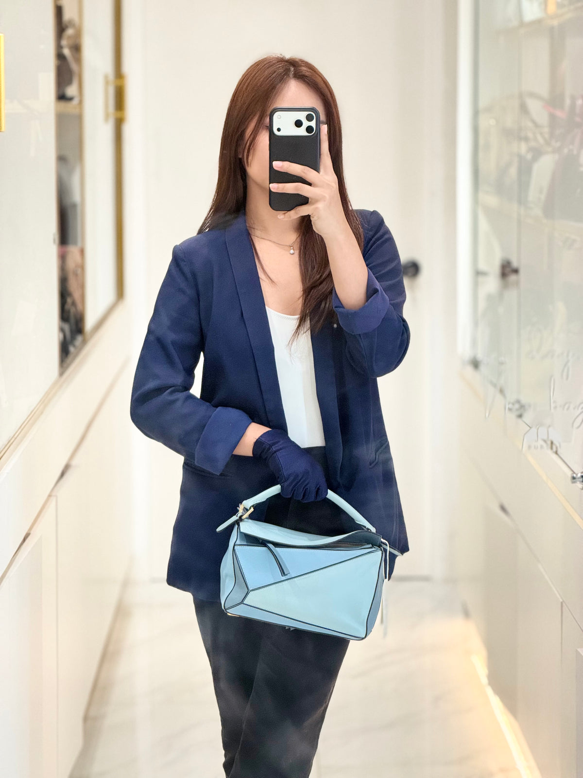 Loewe Puzzle Bag Small in Tricolor Blue Calfskin Leather and Light Gold Hardware | Purse Maison Luxury Bags Shop
