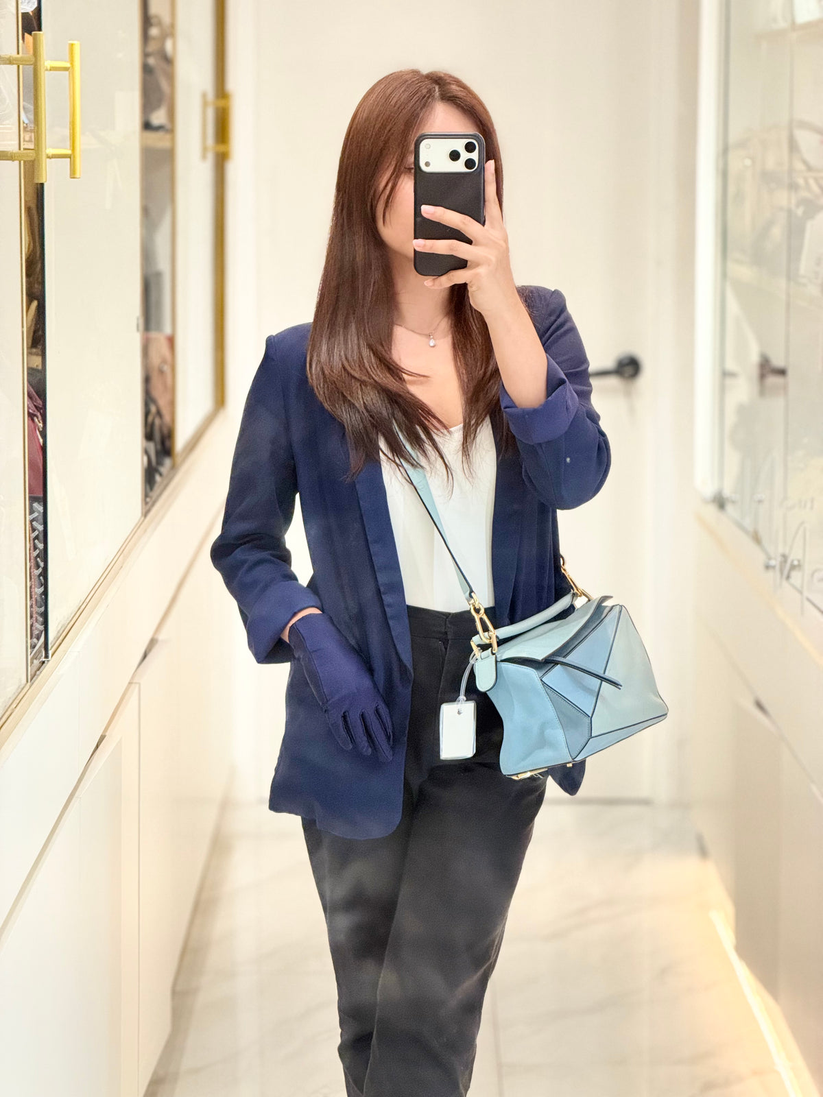 Loewe Puzzle Bag Small in Tricolor Blue Calfskin Leather and Light Gold Hardware | Purse Maison Luxury Bags Shop